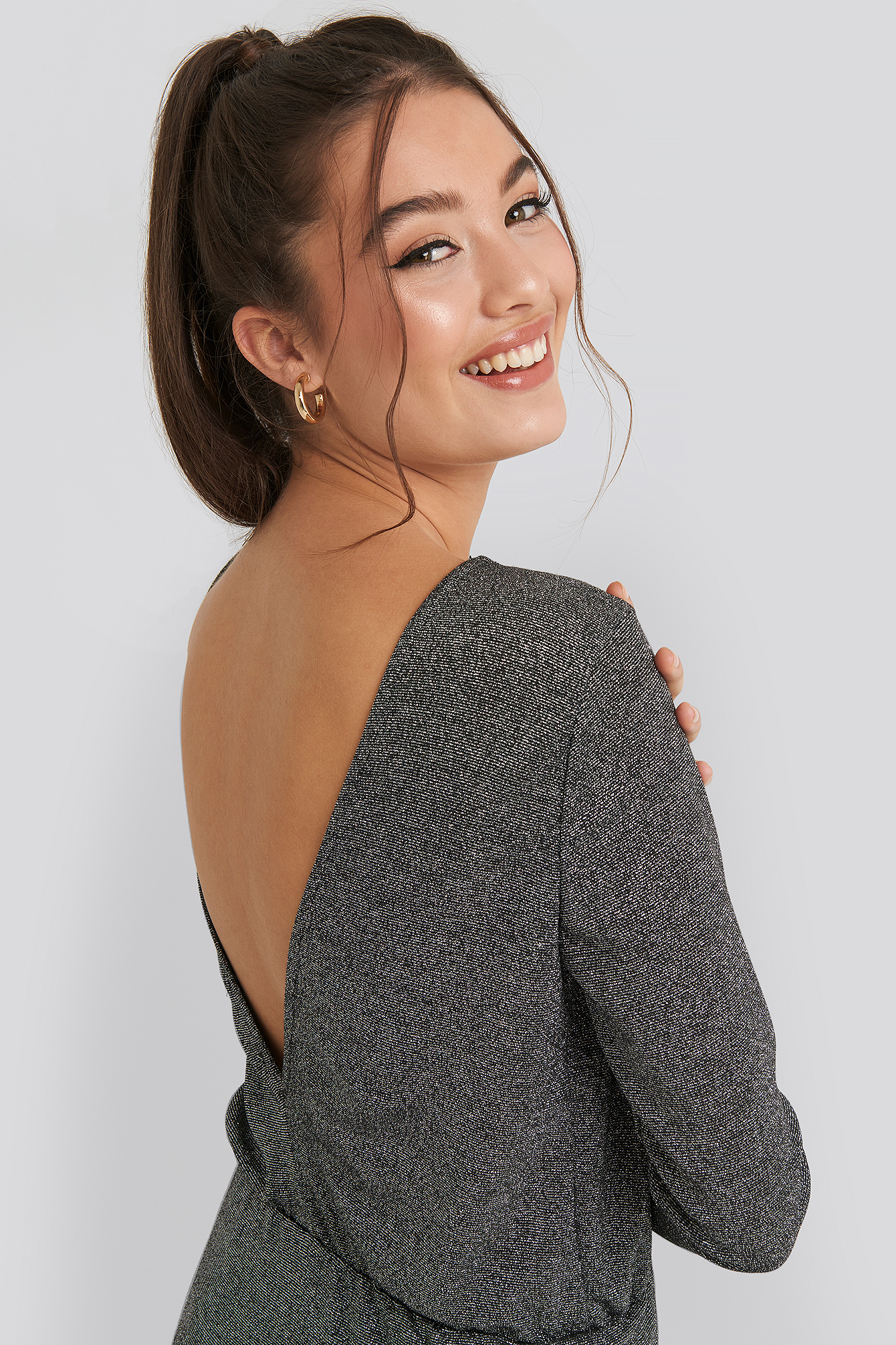 Glittery Open Back Mini Dress Silver