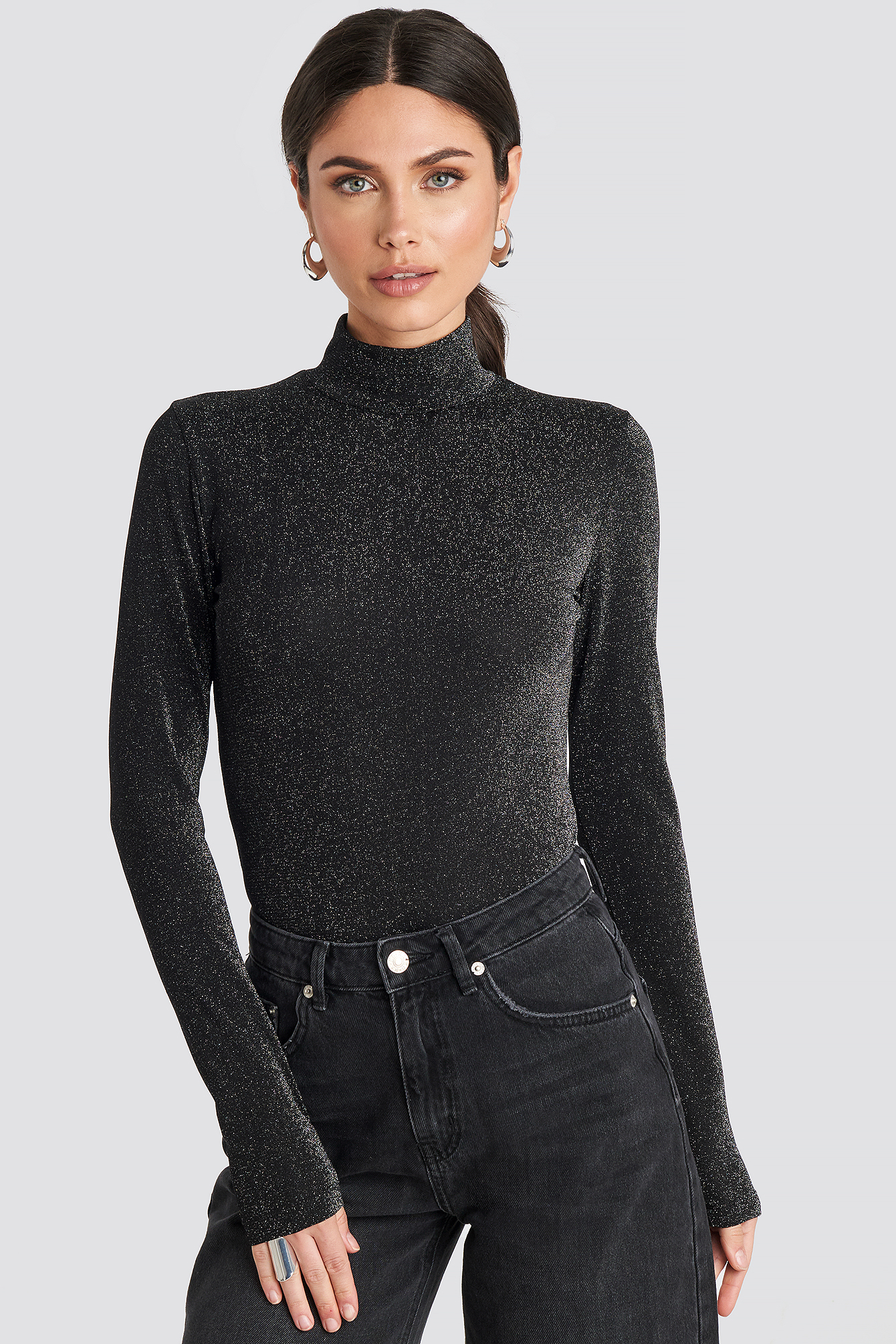 Glittery Polo Top Black