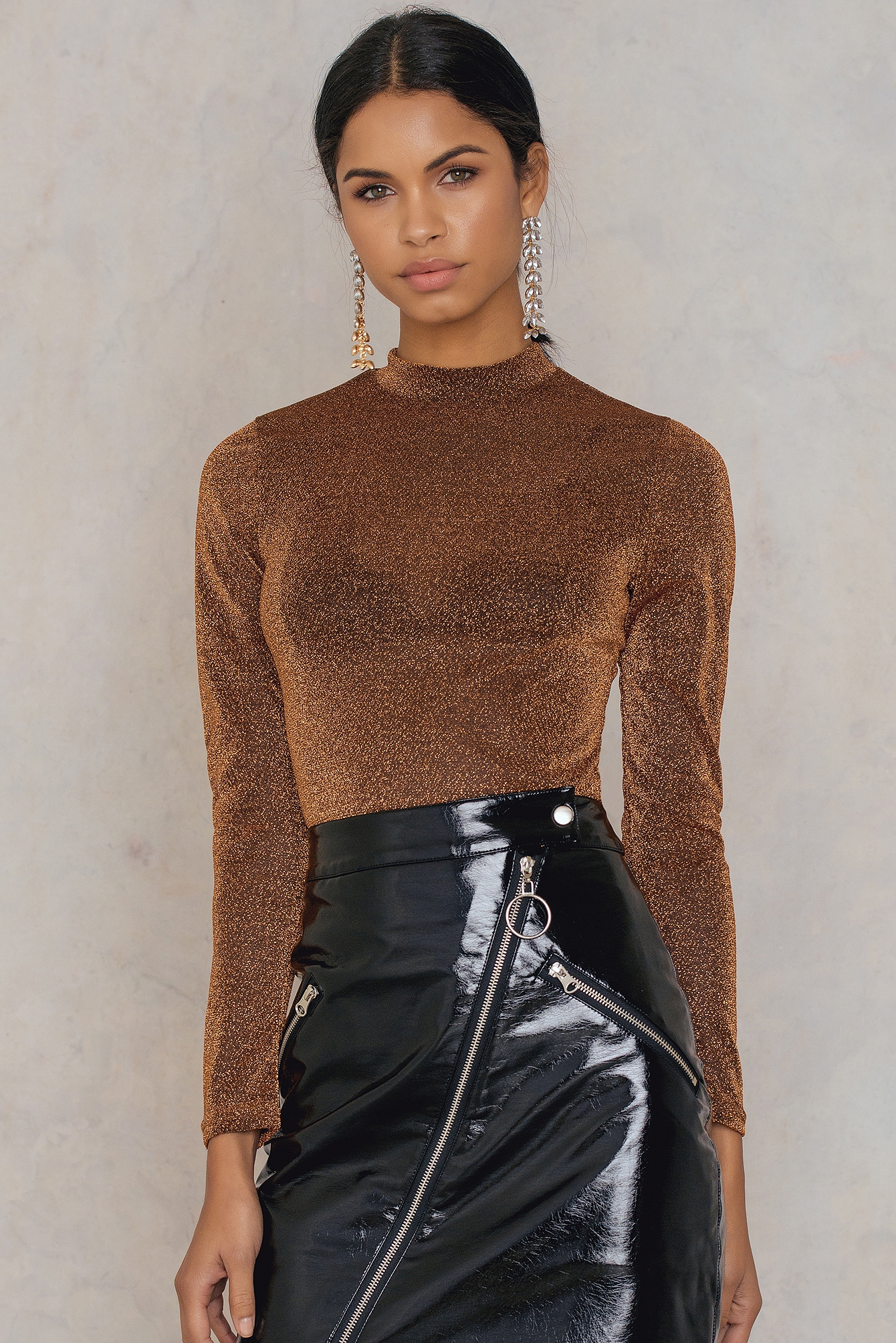 Glittery Turtleneck Top Copper NAKD