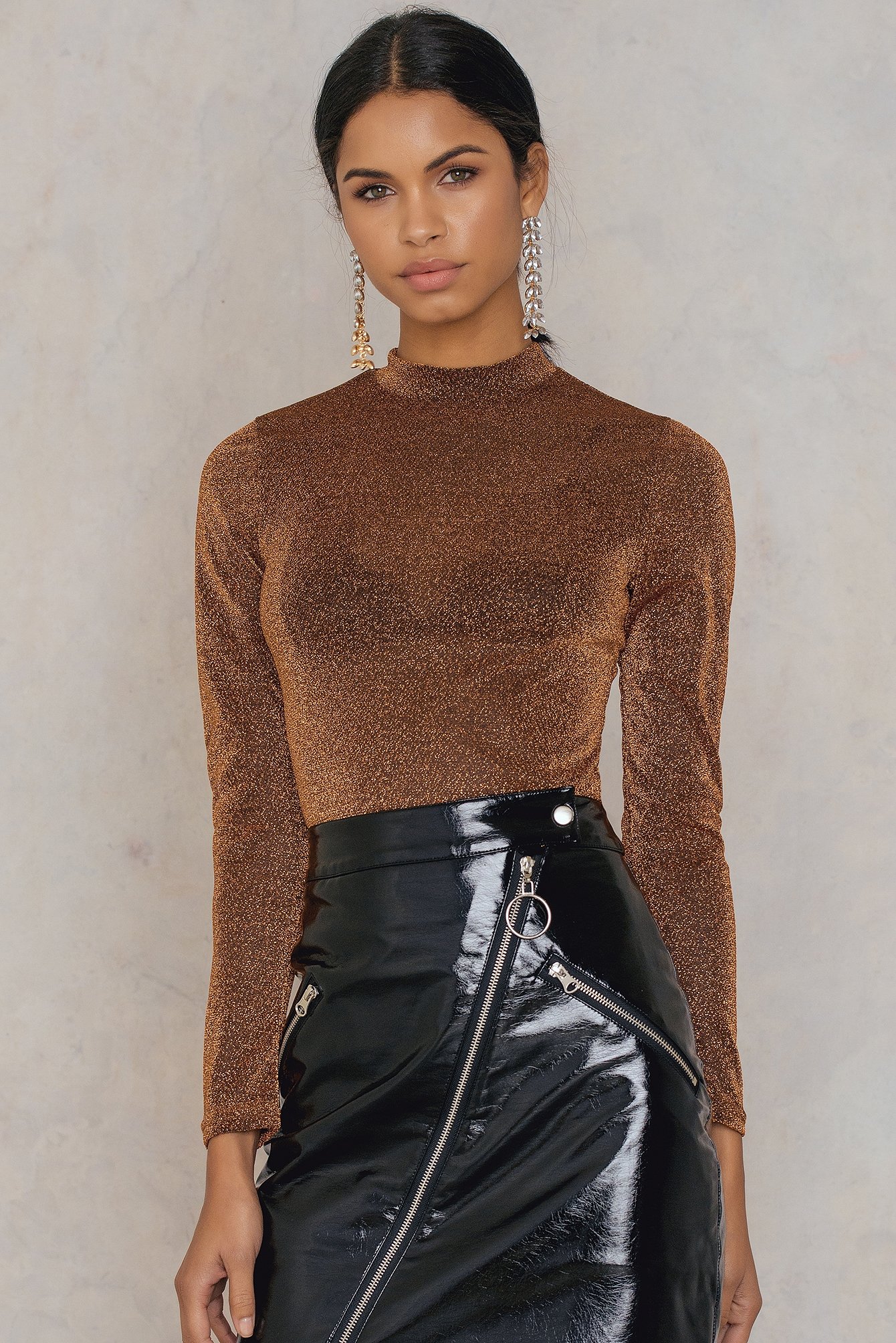 Na-kd Party  Glittery Turtleneck Top - Copper