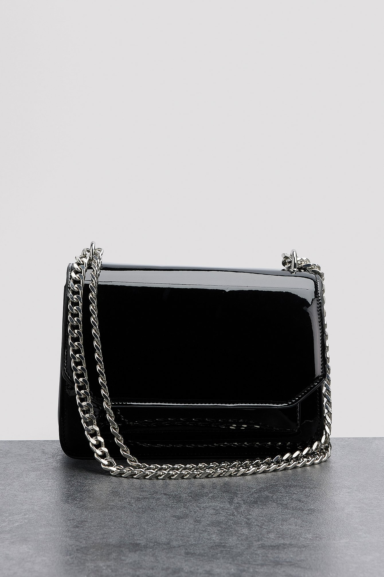 NA-KD Accessories Glossy Patent Compartment Bag - Black