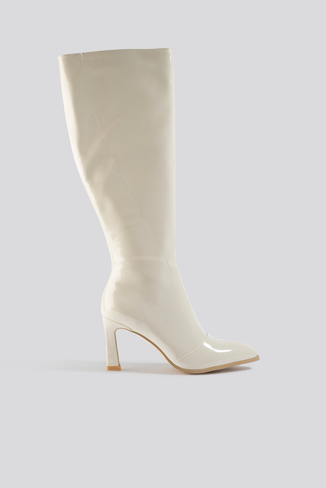 Glossy Patent Shaft Boots Nude