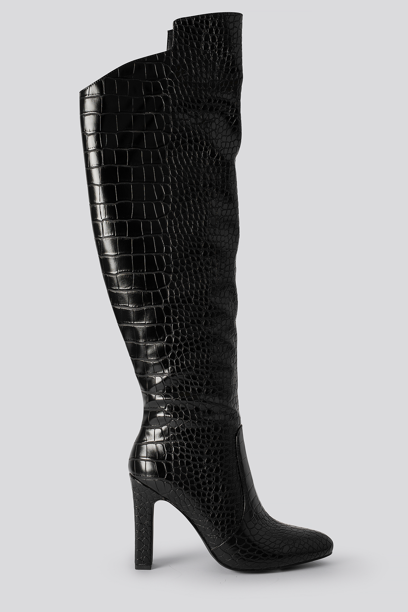 Glossy Reptile Overknee Boots Black