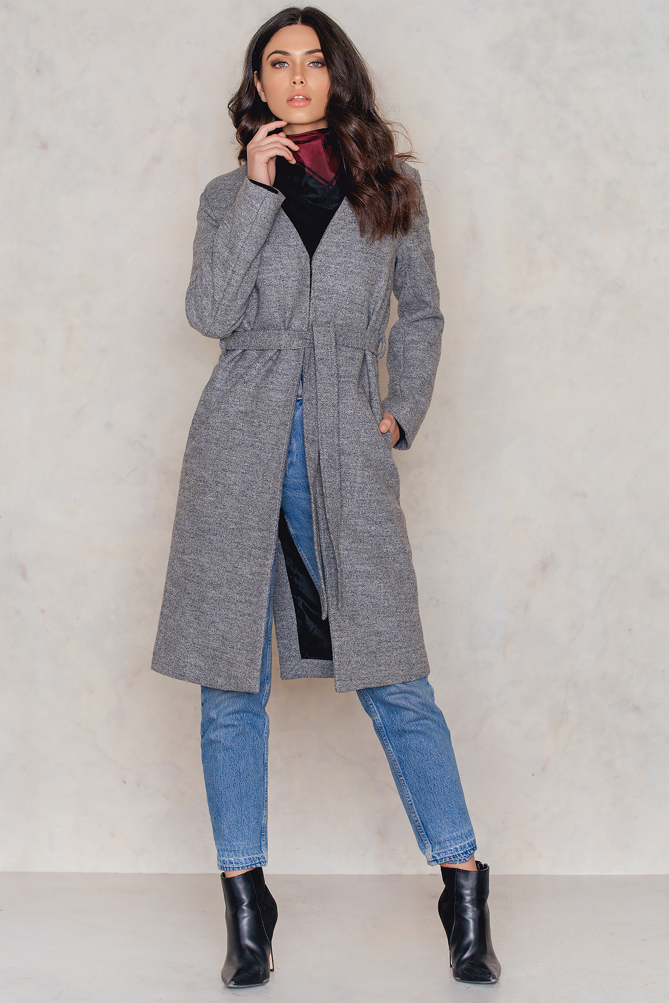 collarless wool coat