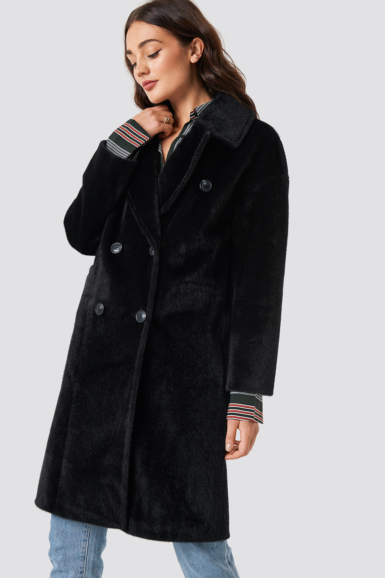 Hairy Double Breasted Coat Black