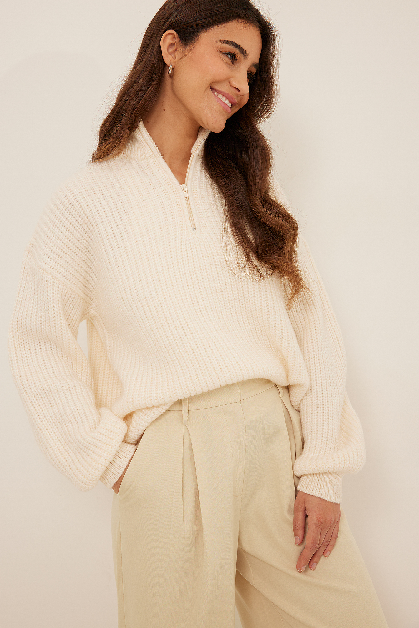 Half Zip Knitted Sweater Offwhite | na 