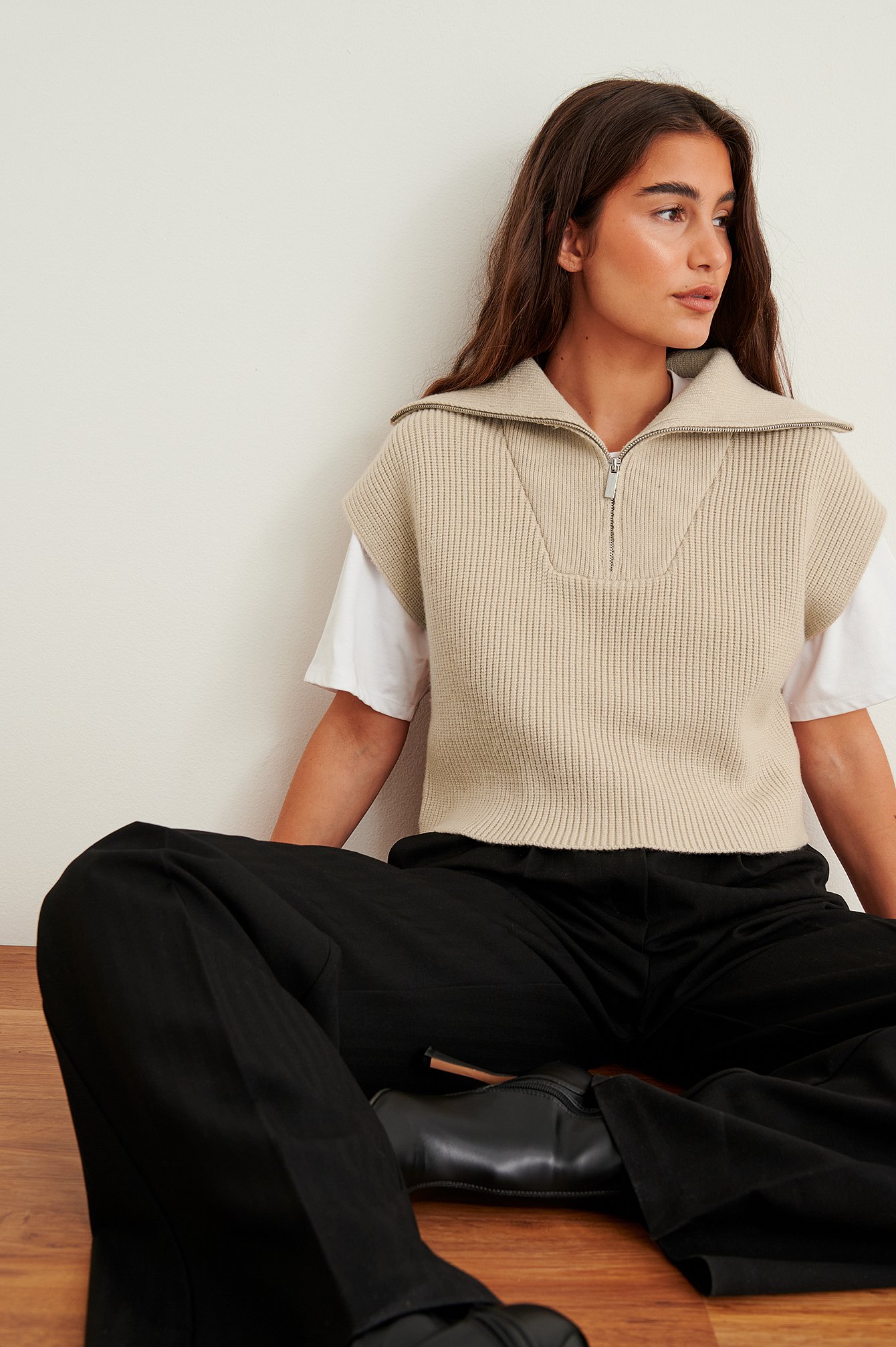 Half Zip Knitted Vest Beige | NA-KD