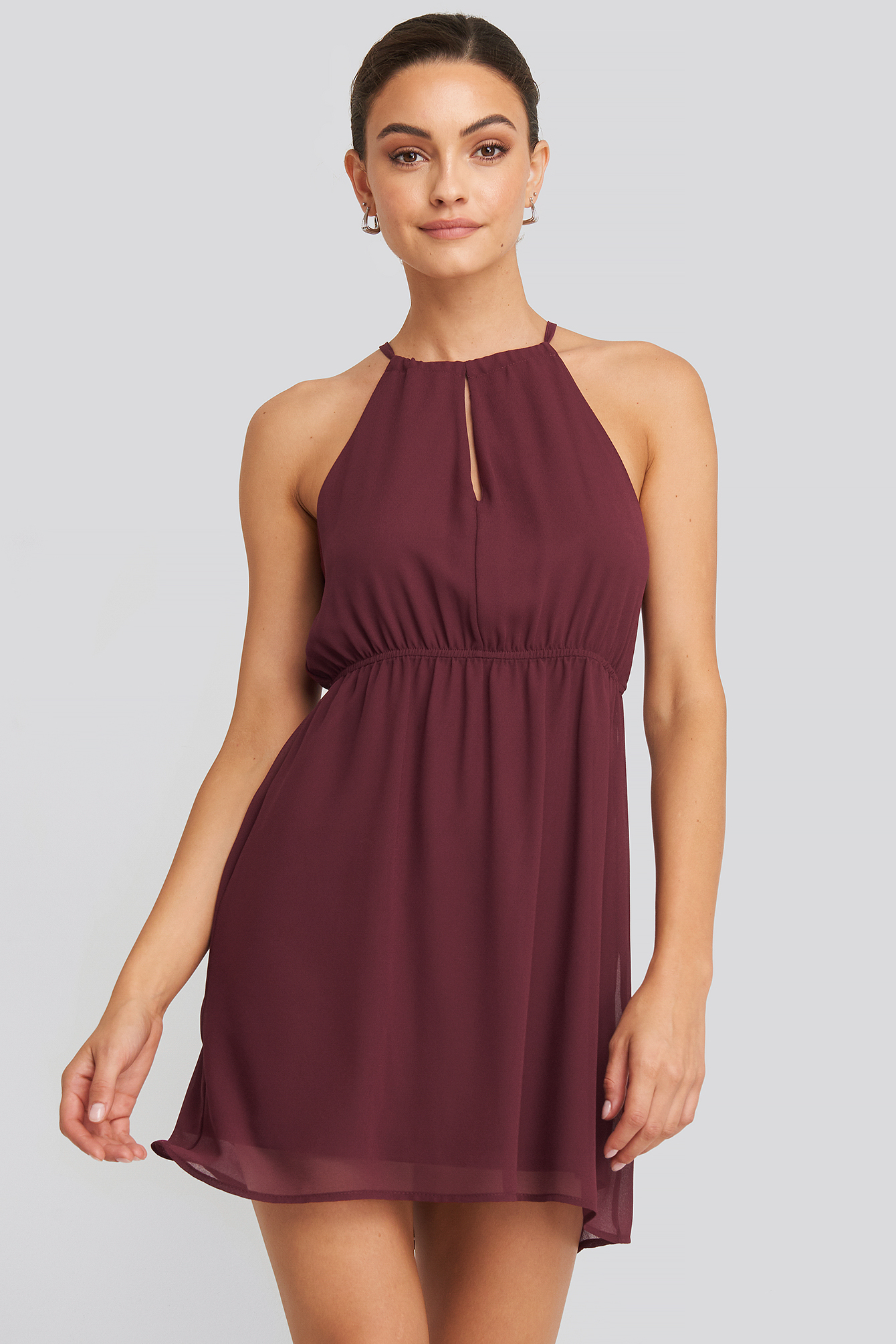 Halterneck Chiffon Mini Dress Dark Red