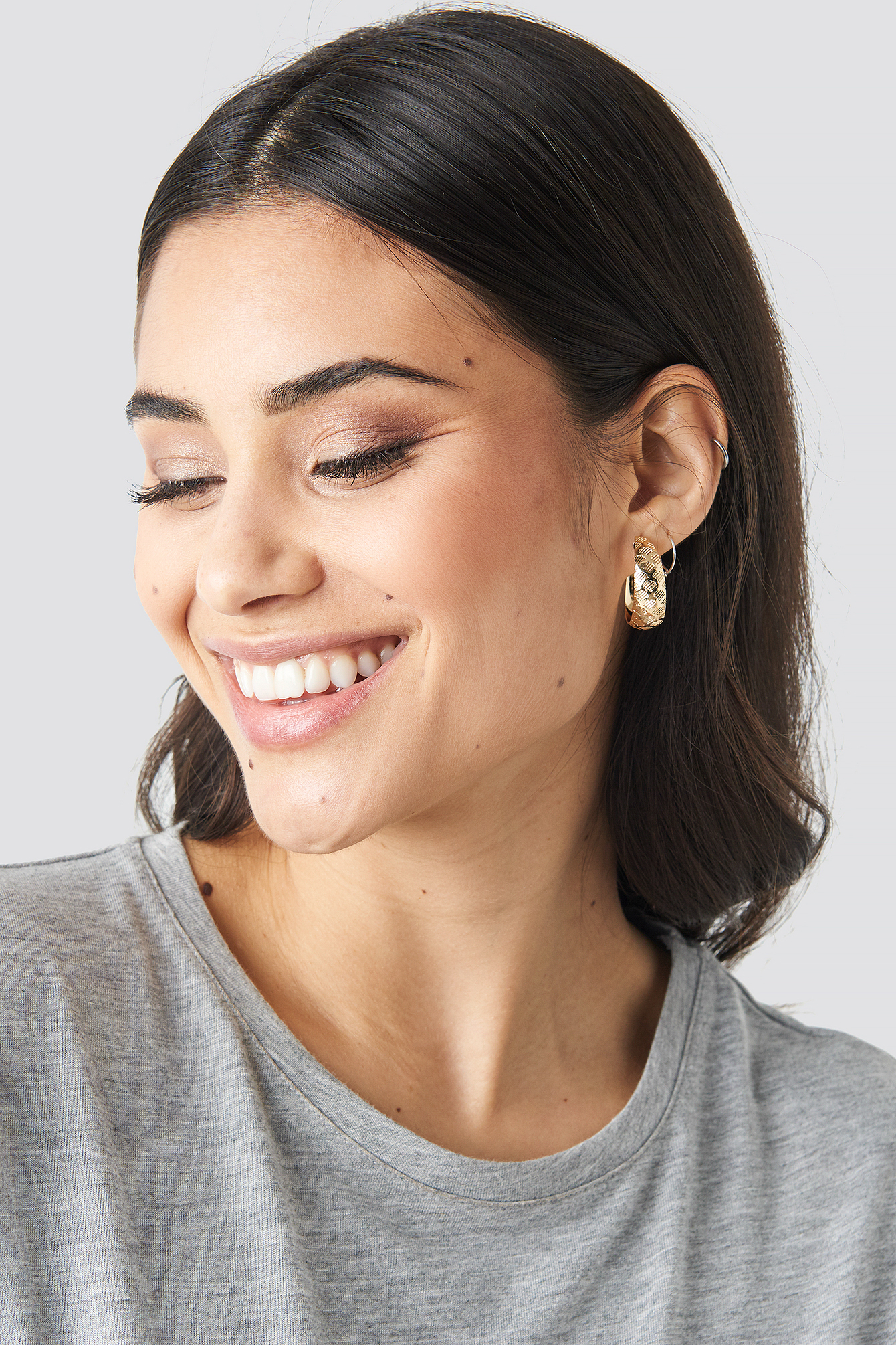 Hammered Wide Hoop Set Gold