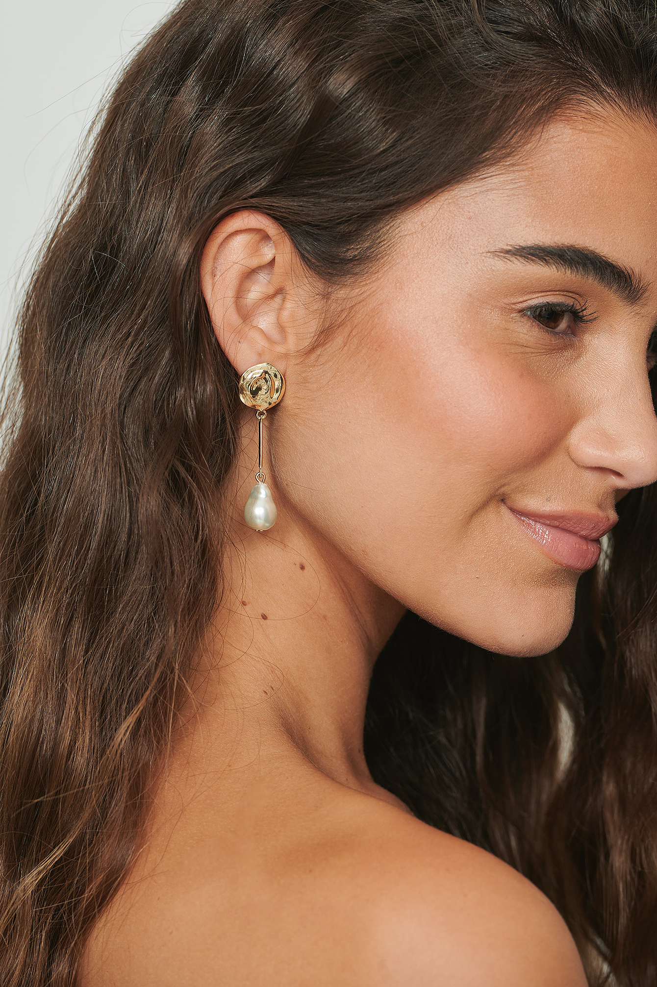 Gold Hanging Pearl Asymmetrical Earrings