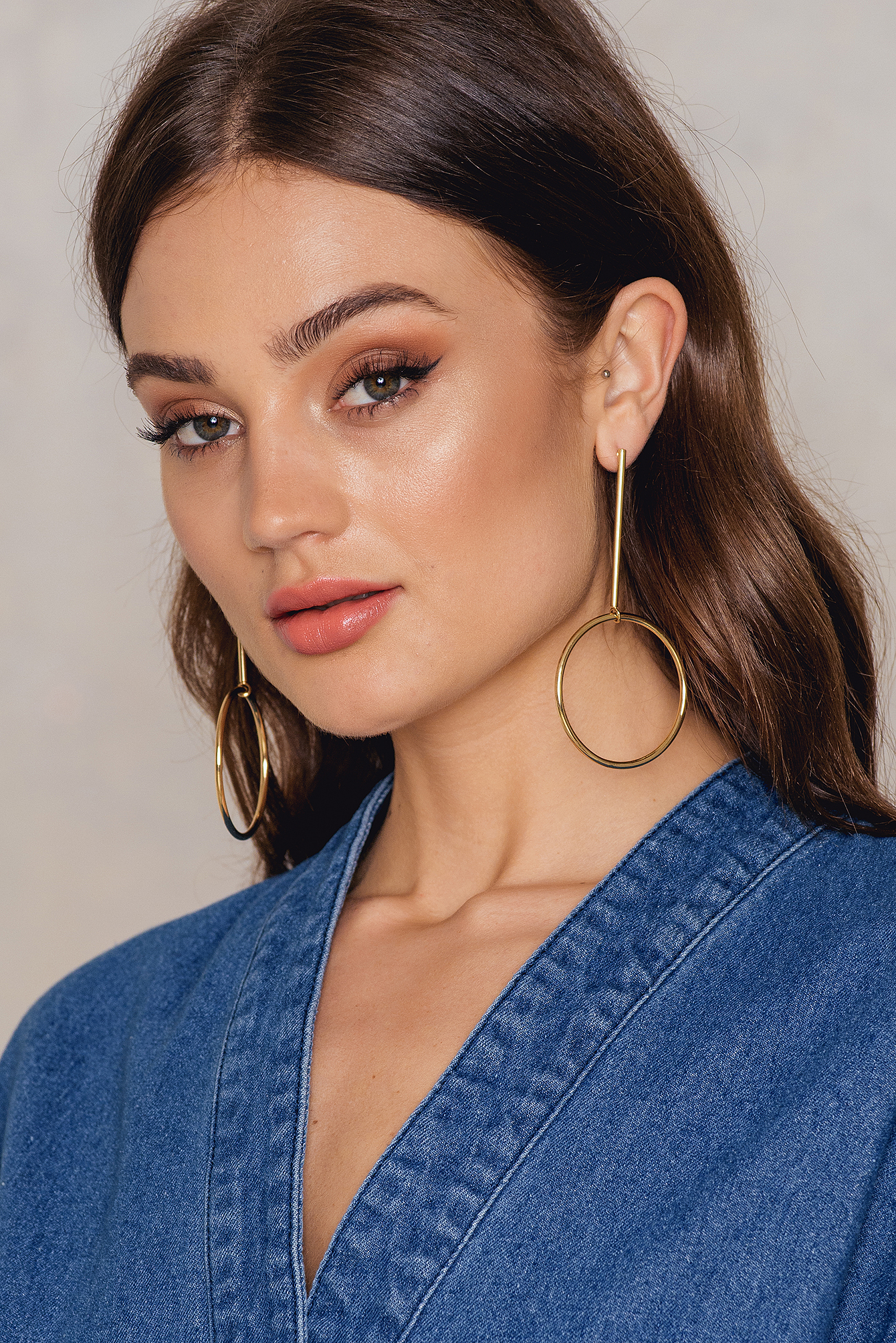 Hanging Hoop Earrings Gold NAKD