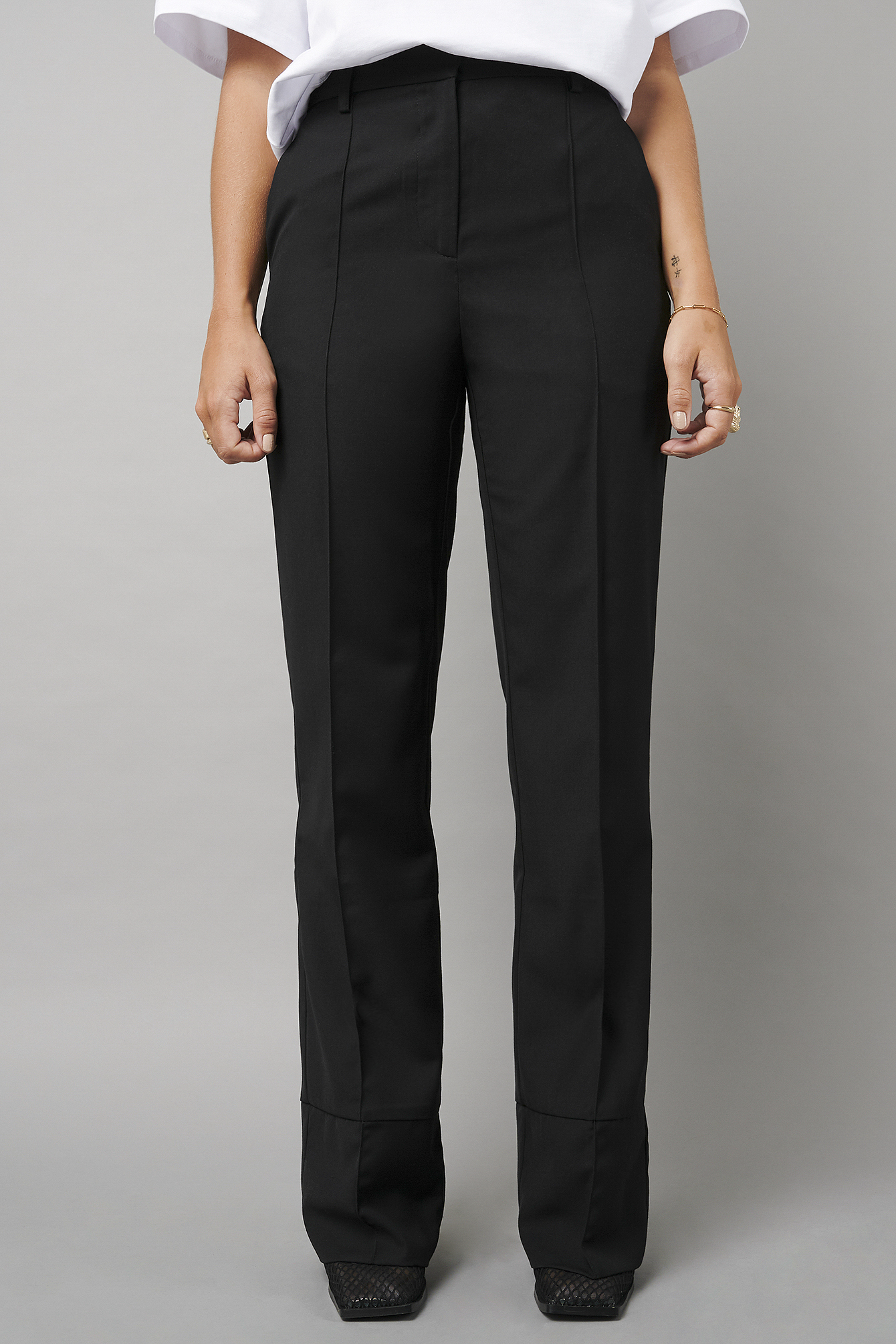 Folded Straight Suit Pants Black | na-kd.com