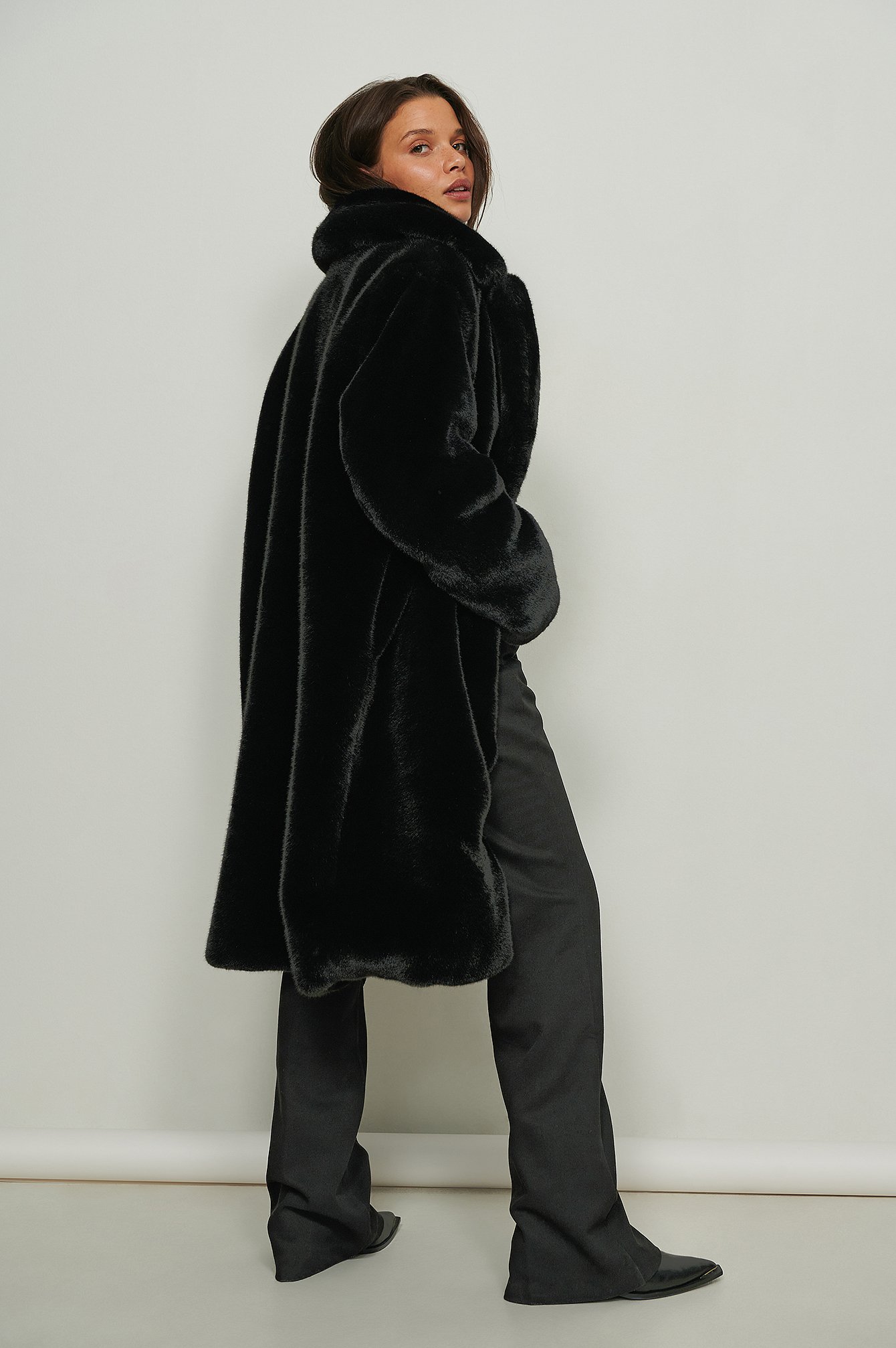 Black Ciężki płaszcz ze sztucznego futra