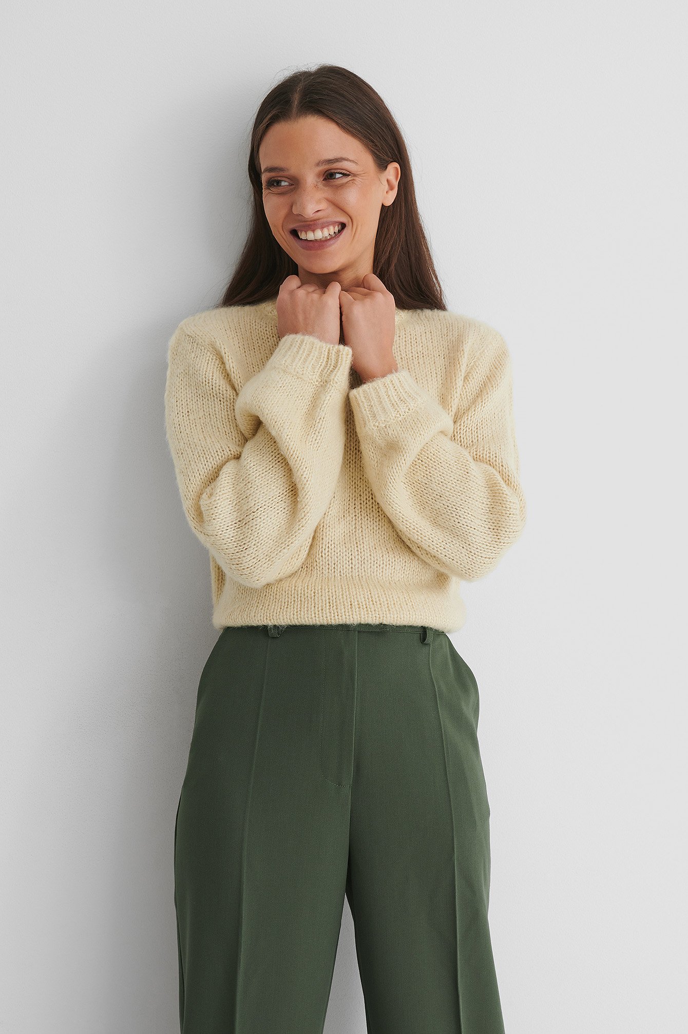 Beige Heavy Knitted Boxy Sweater