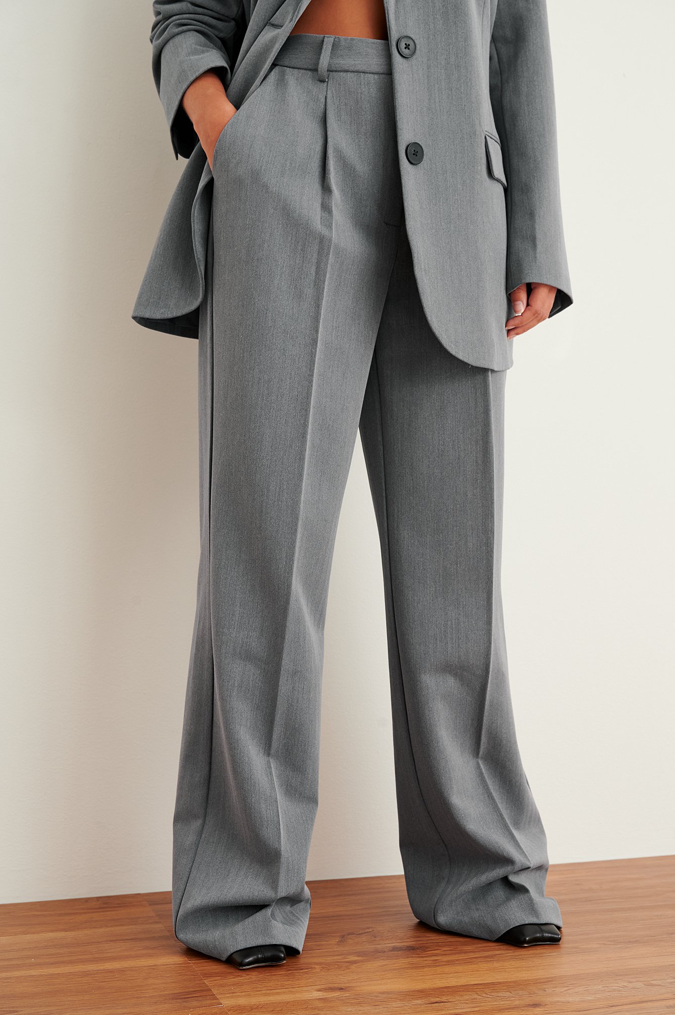 Heavy High Waist Suit Pants Grey