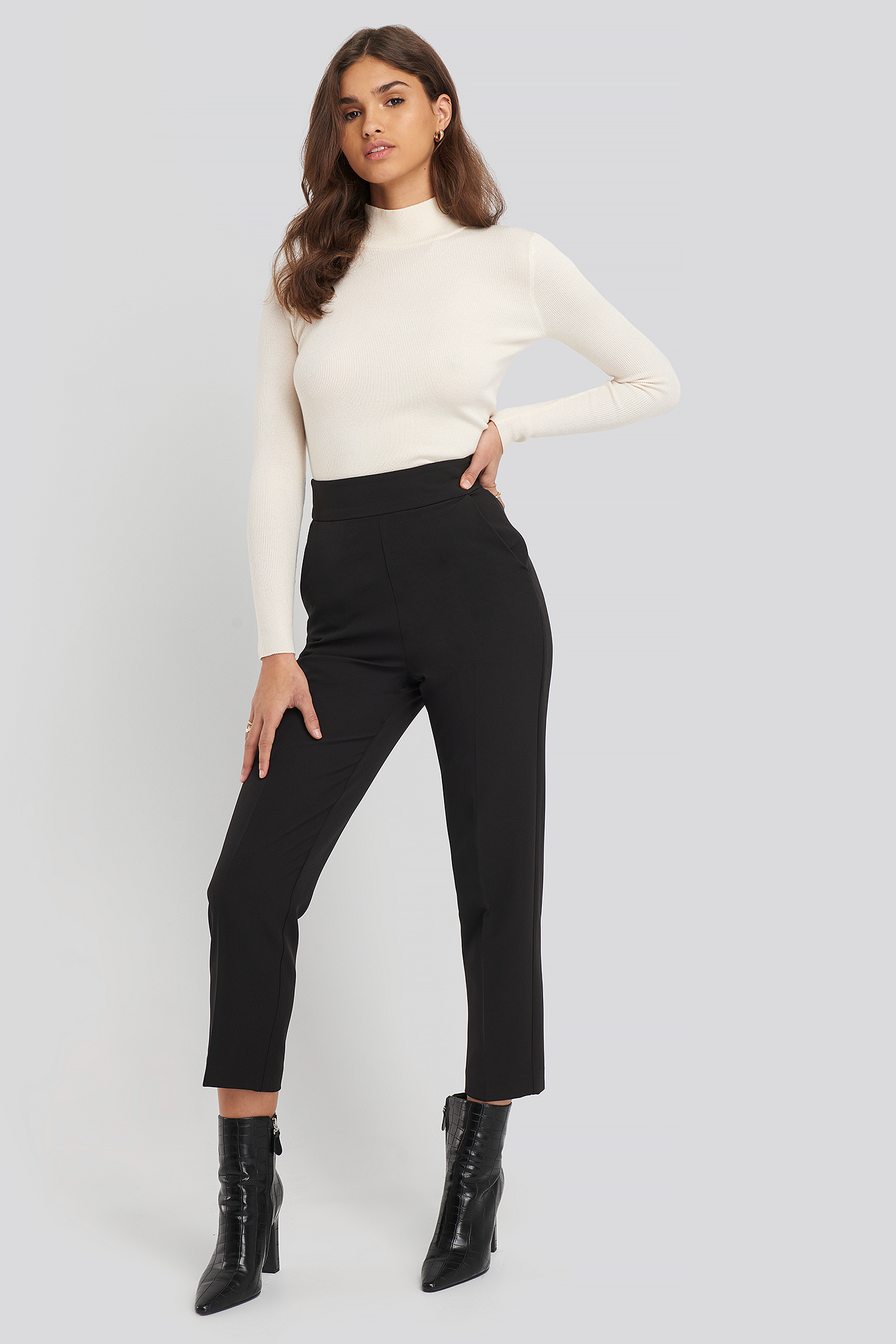 High Waist Cropped Suit Pants Black