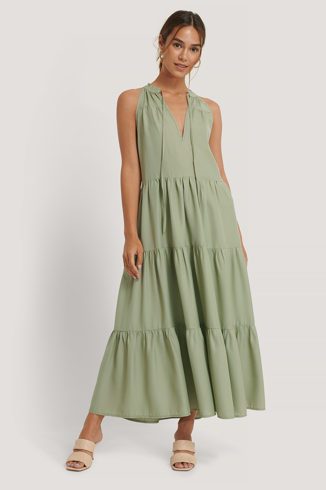 green flowy dress