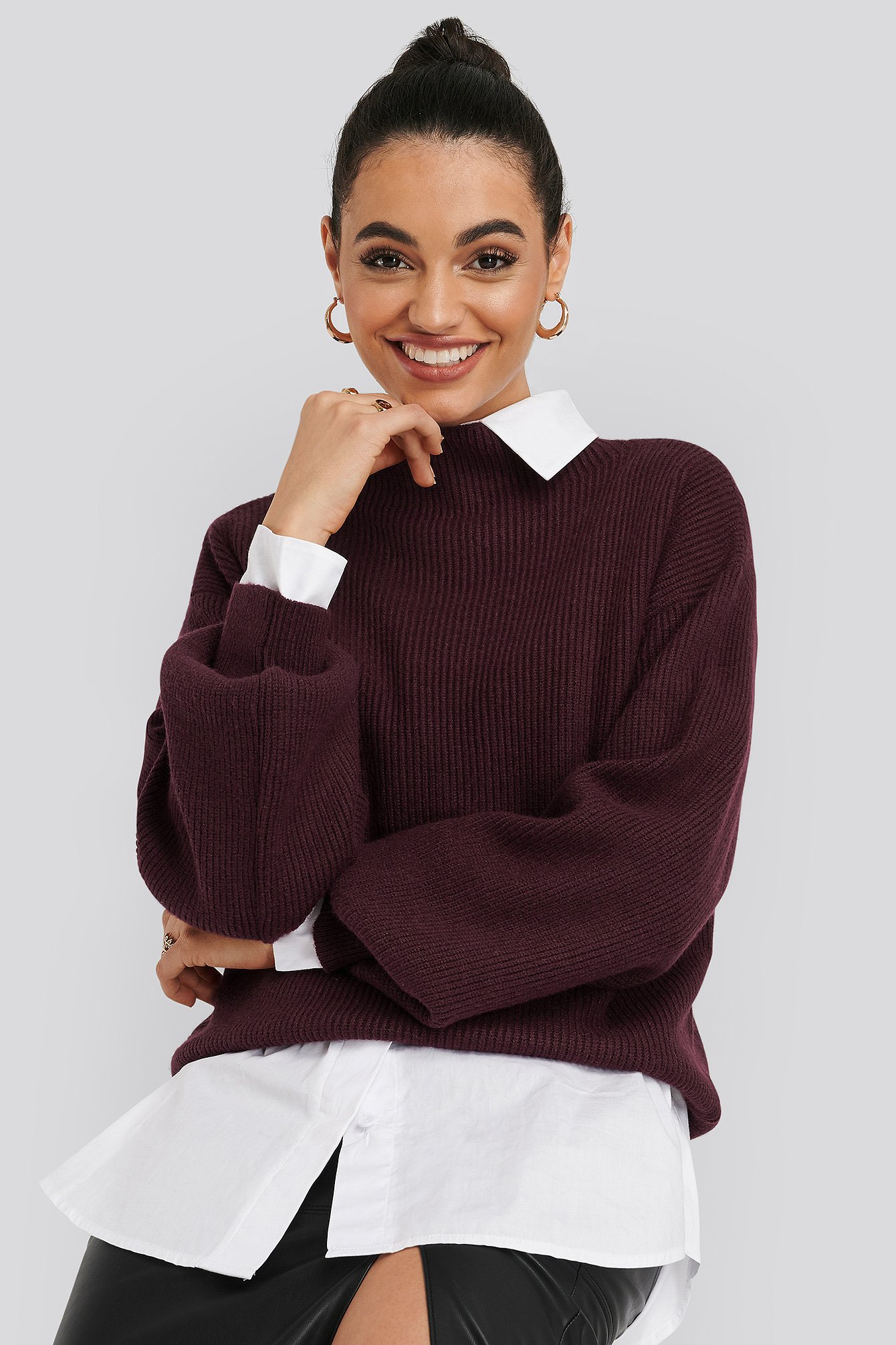 NA-KD High Neck Big Sleeve Knitted Sweater - Red product