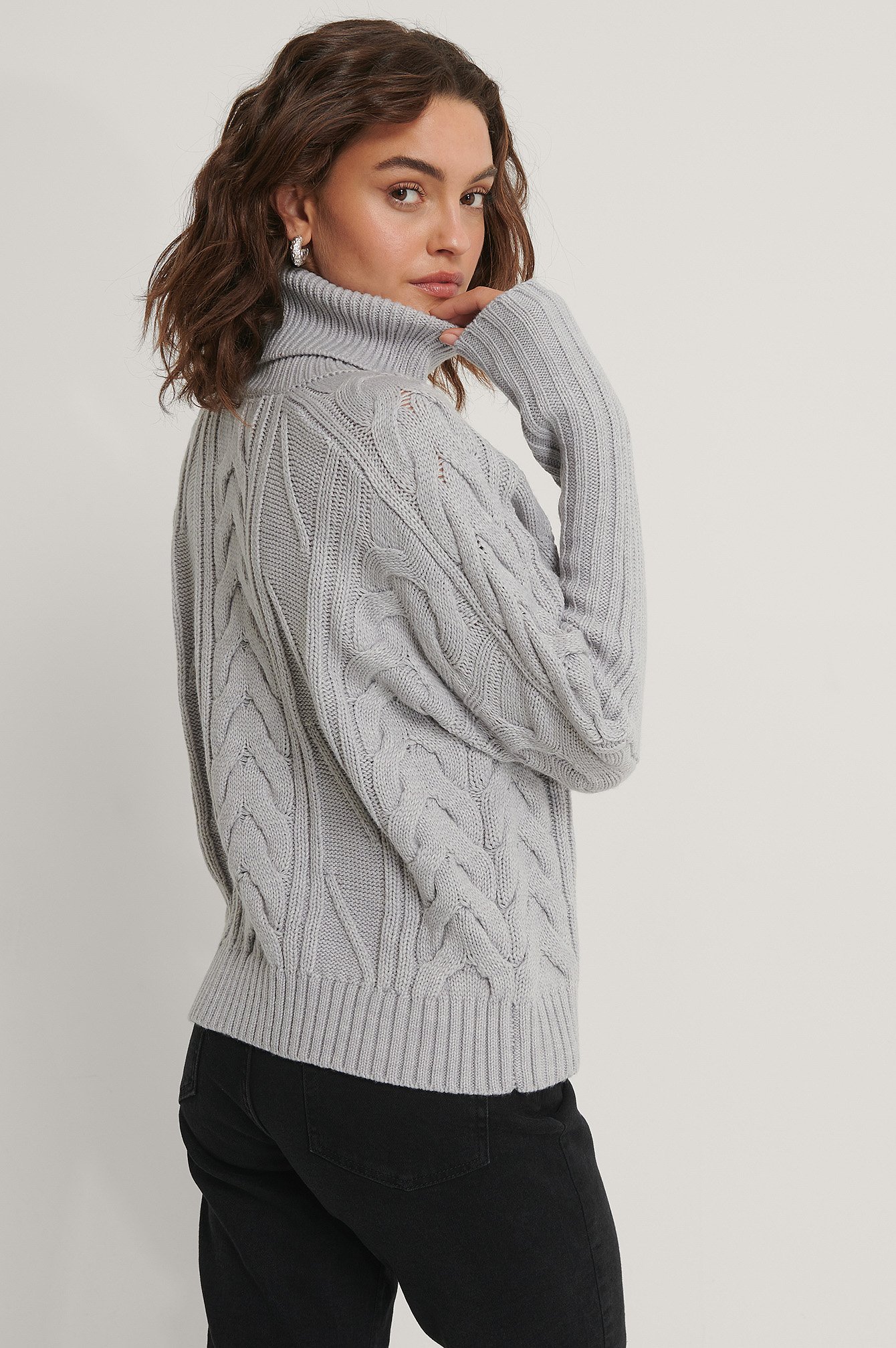 High Neck Cable Knit Sweater Grey