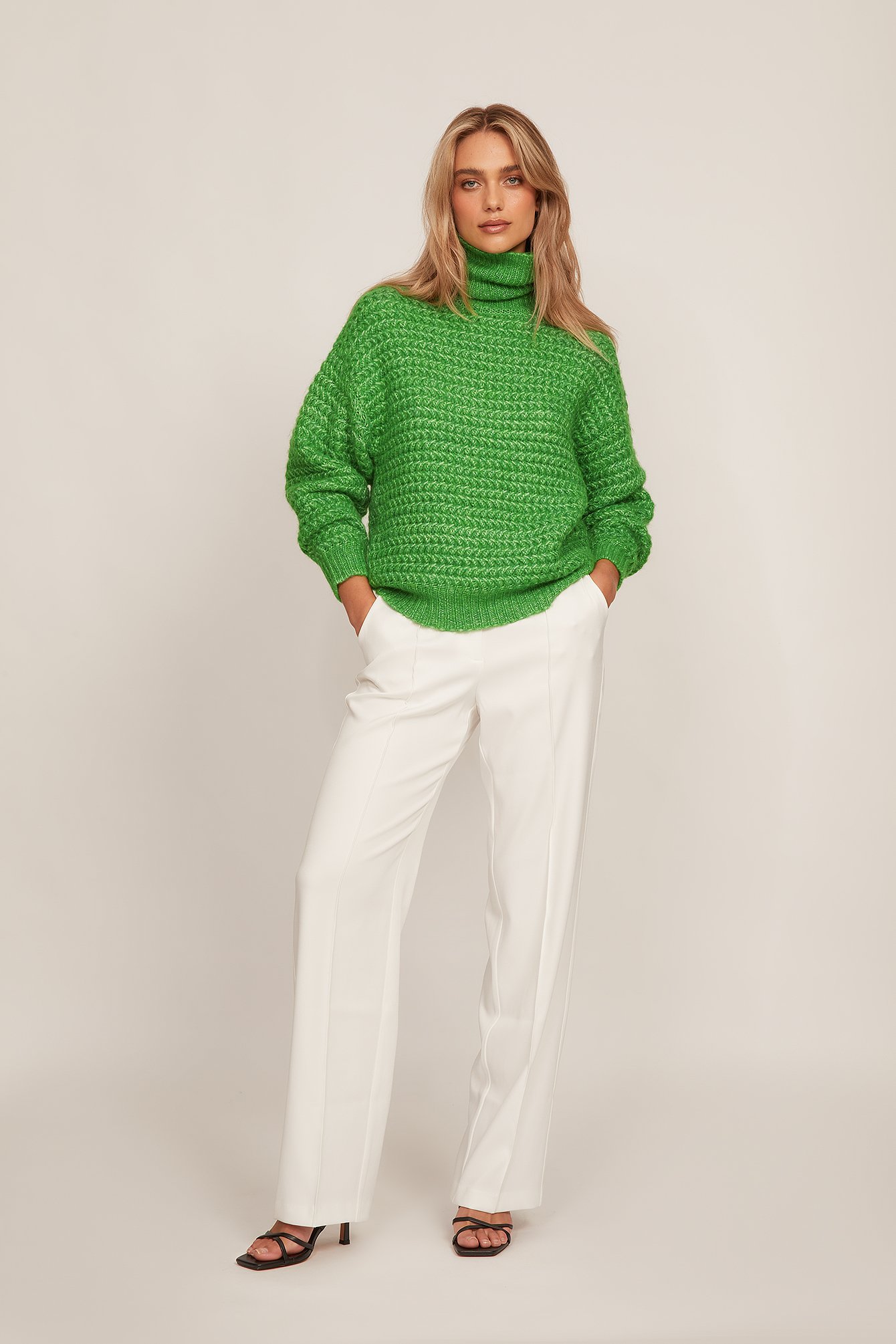 Green High Neck Chunky Knitted Sweater