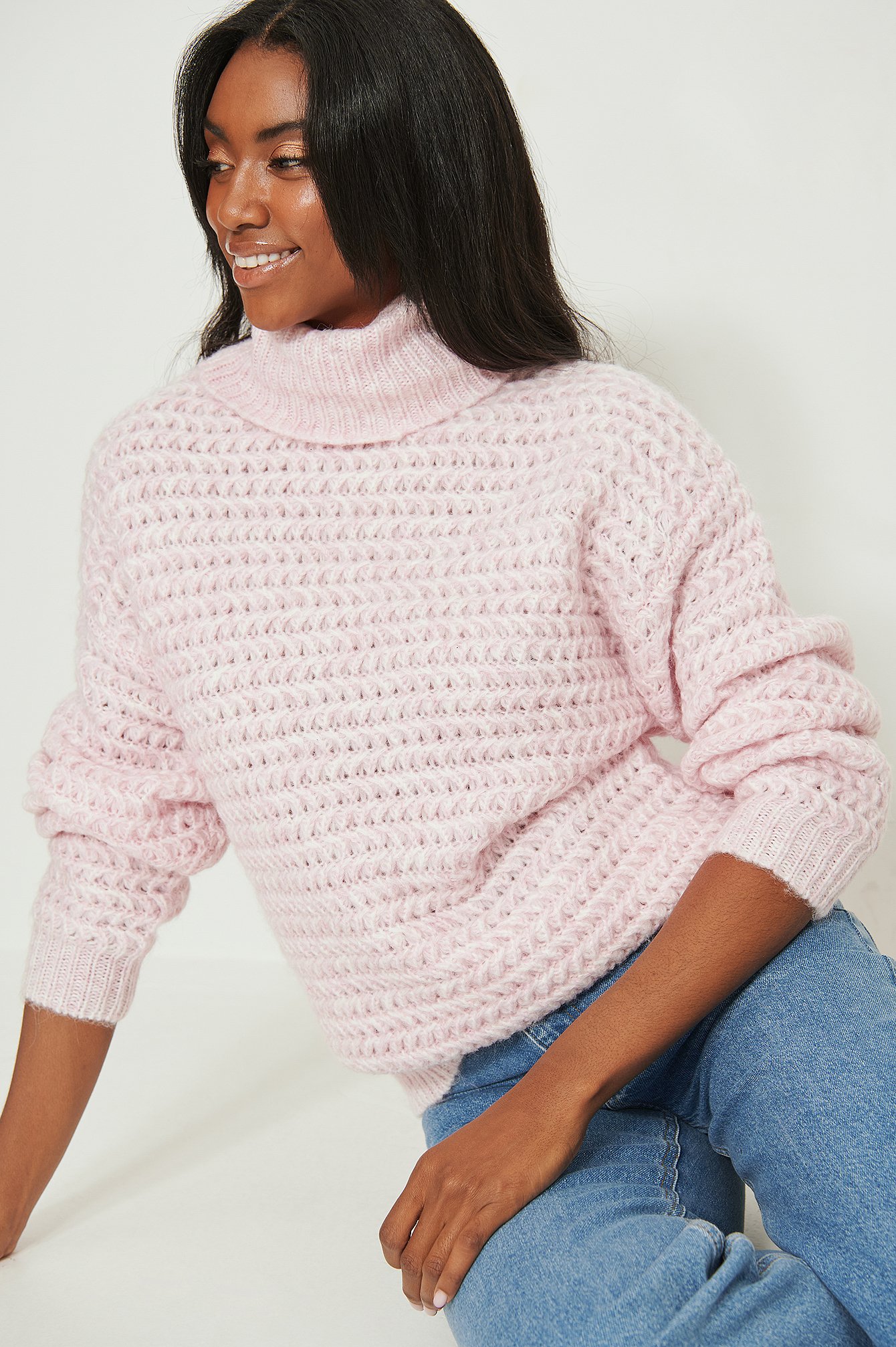 Light Pink High Neck Chunky Knitted Sweater