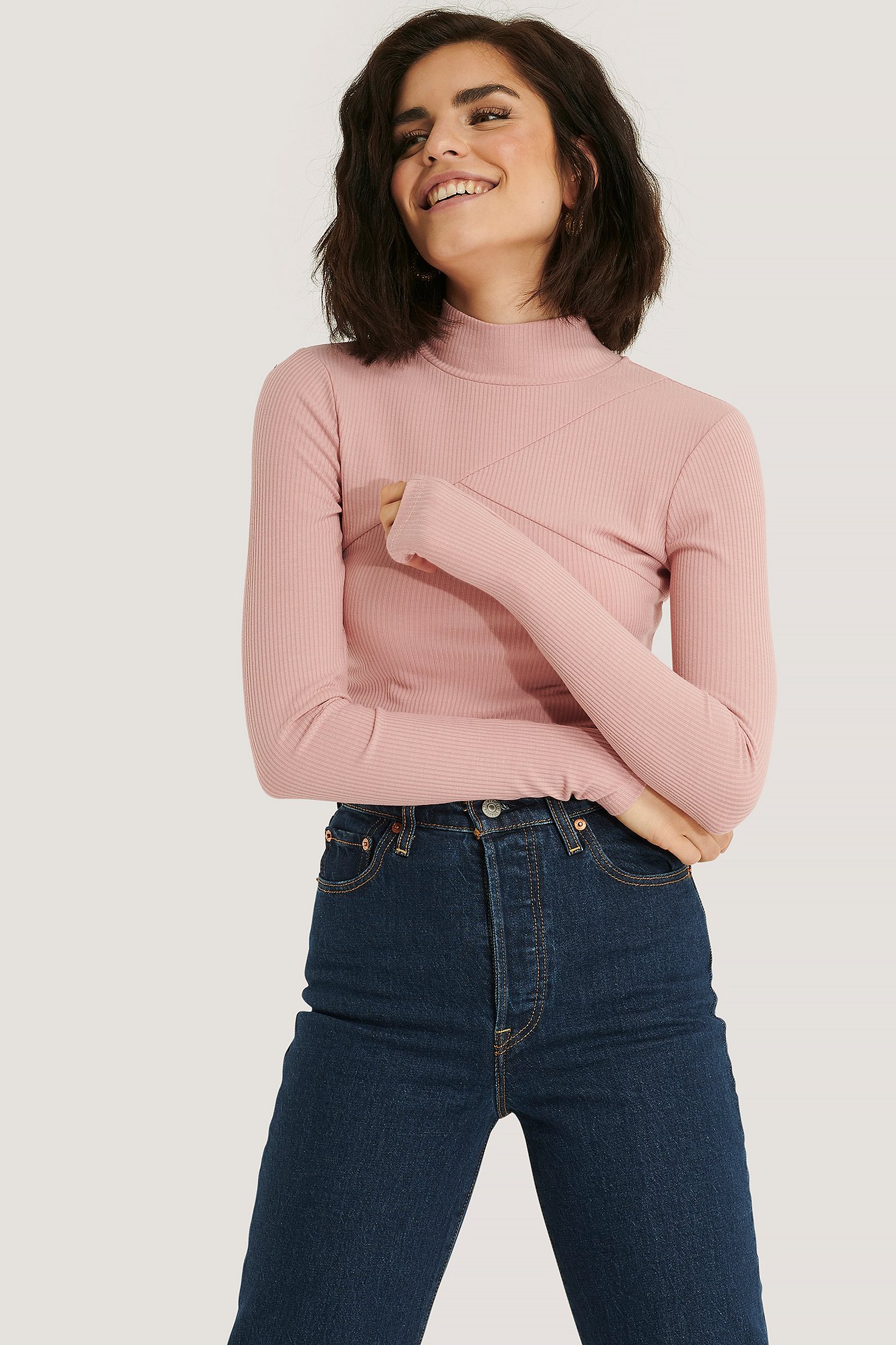 Dusty Pink Recycled High Neck Cut Detail Top