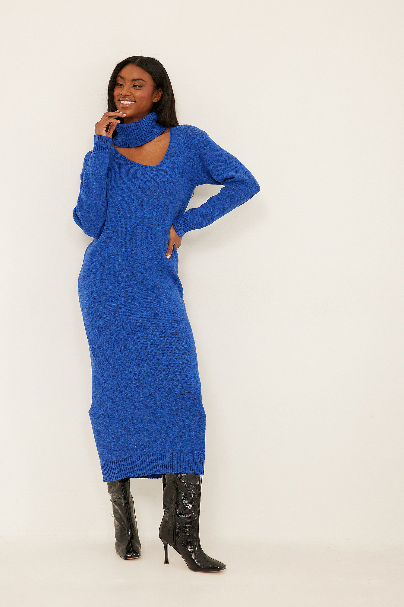NA-KD Trend High Neck Cut Out Maxi Dress - Blue