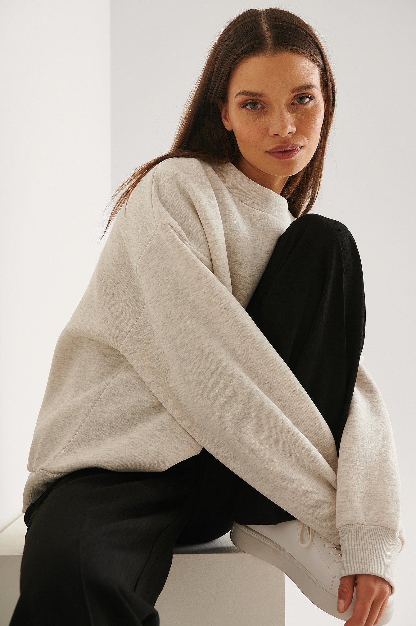 Grey Melange NA-KD Basic Organic High Neck Detail Sweatshirt