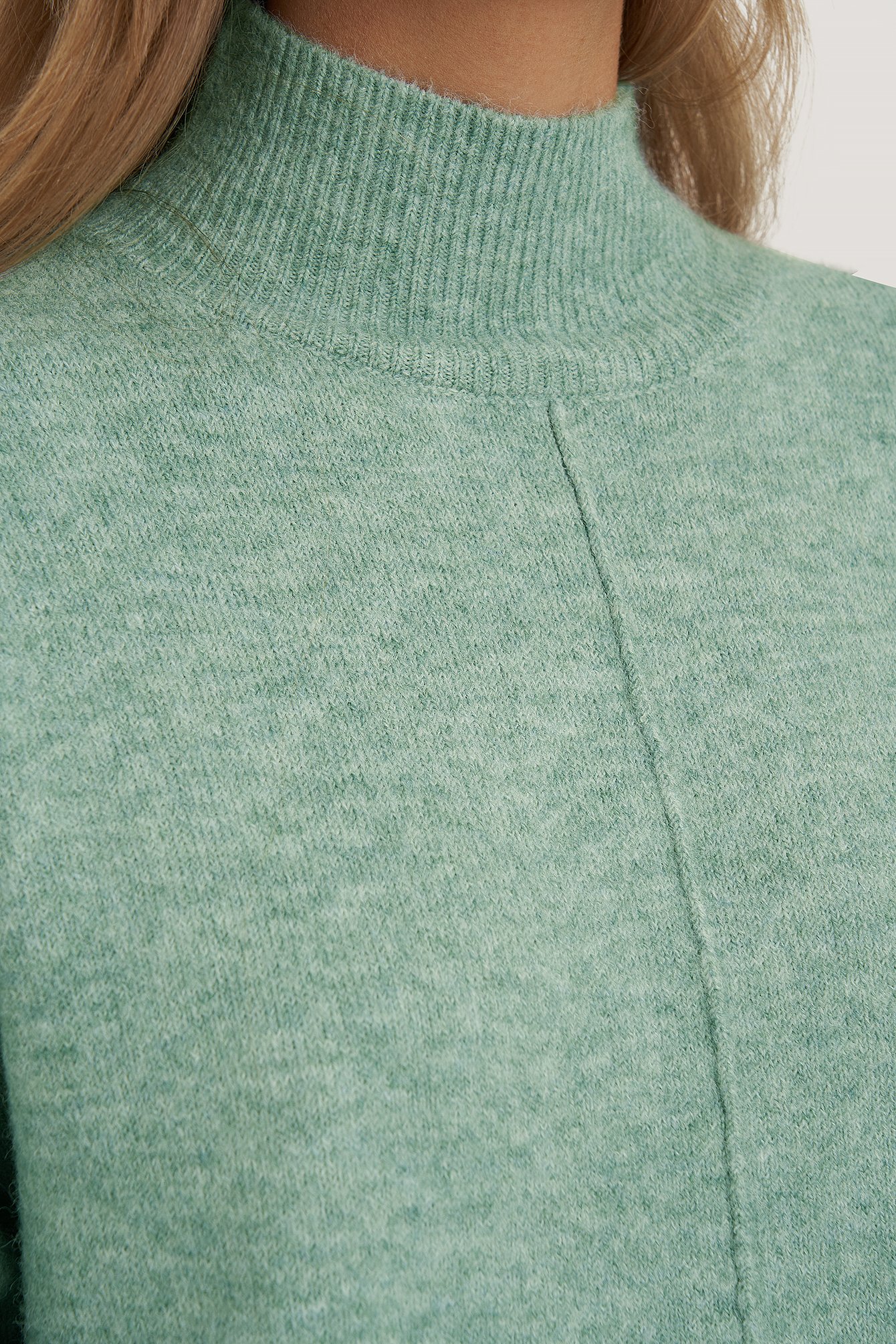 Green High Neck Dropped Shoulder Knitted Sweater