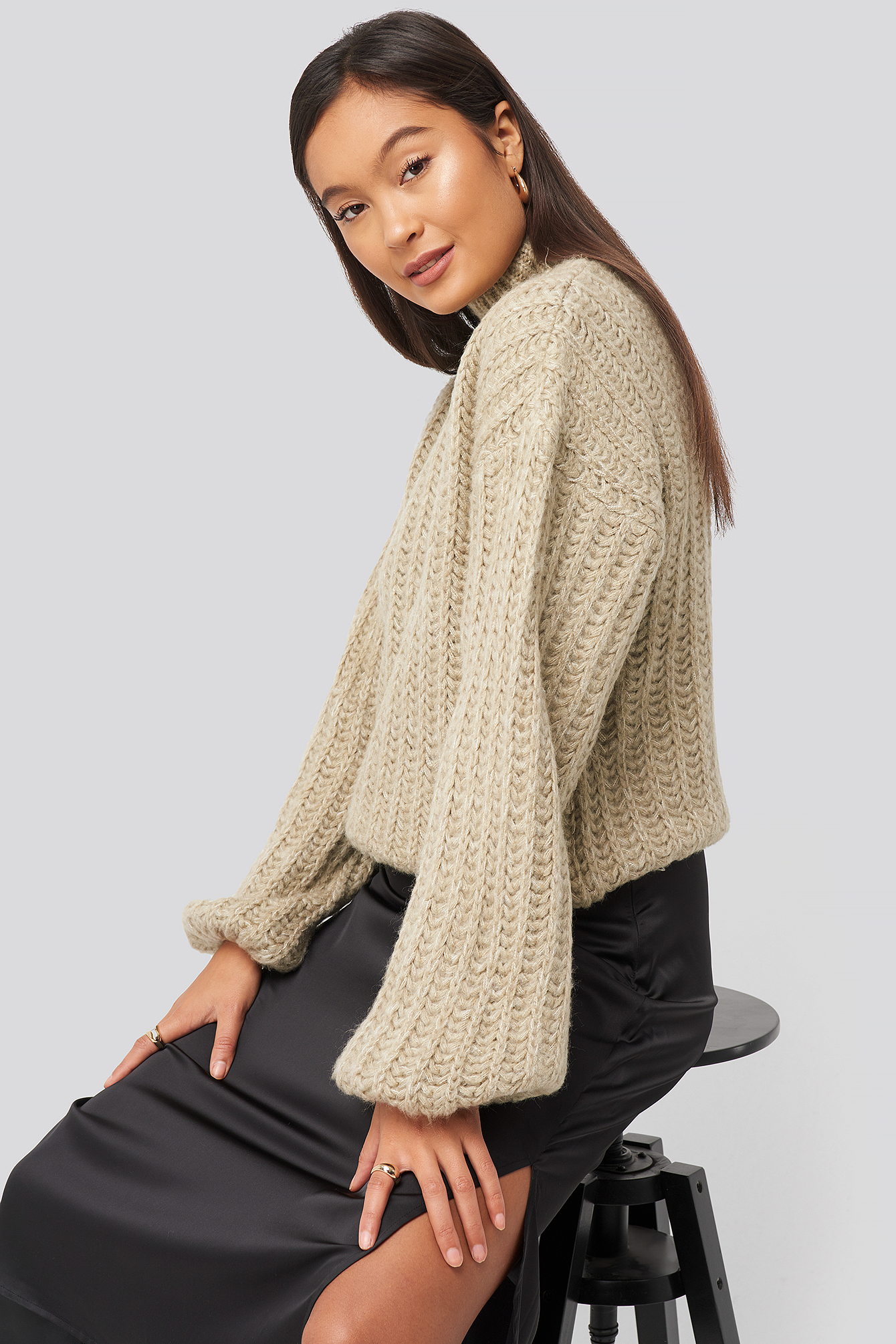 Andrea Badendyck High Neck Heavy Knitted Sweater Beige