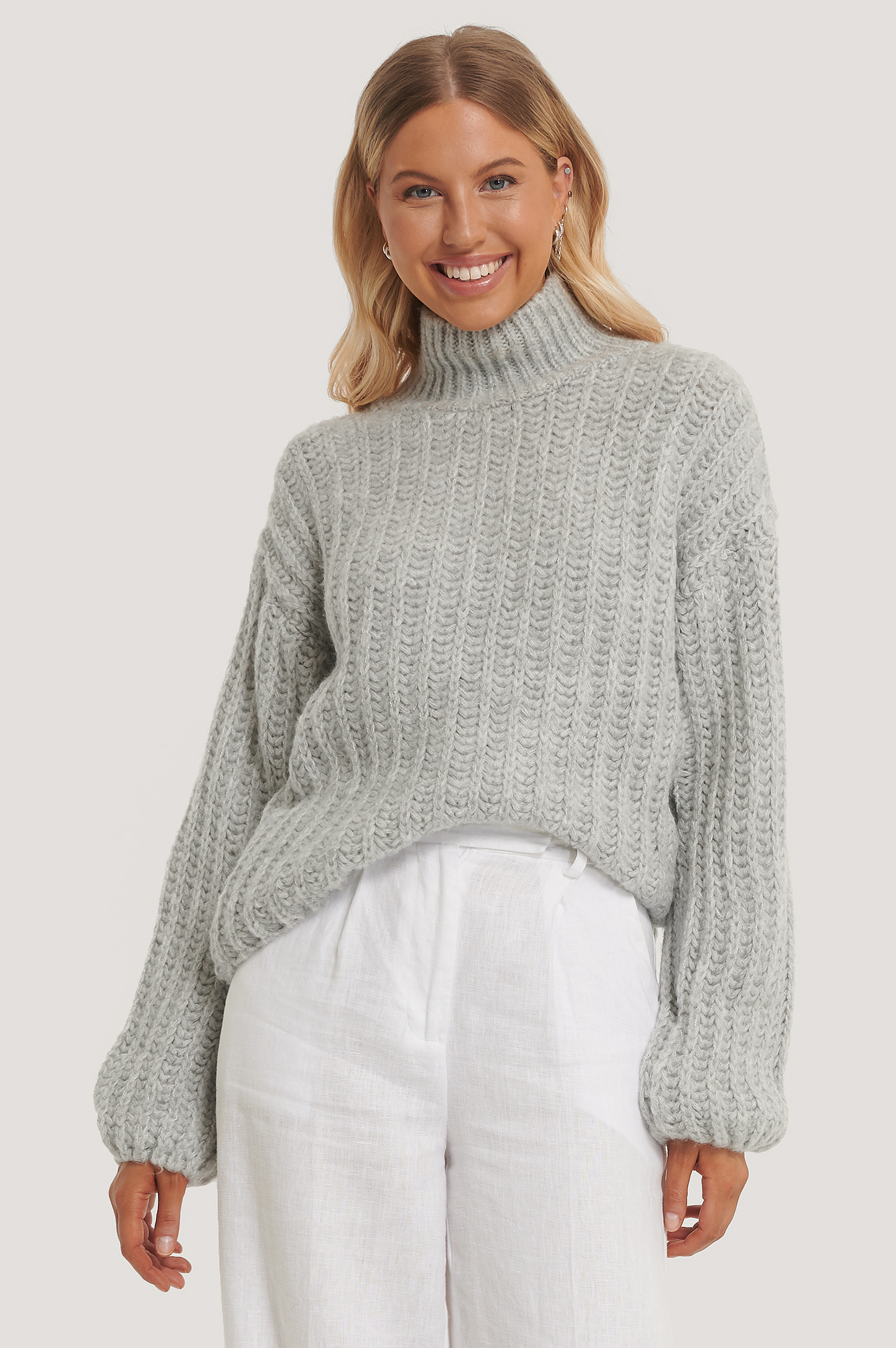 High Neck Heavy Knitted Sweater Grey NAKD