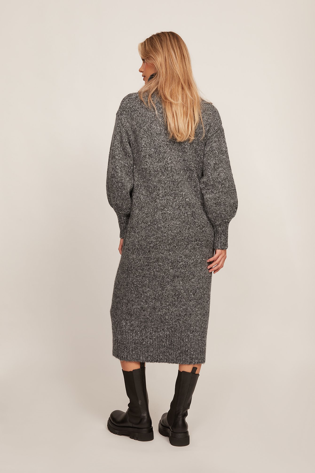 High Neck Oversized Knitted Dress Grey