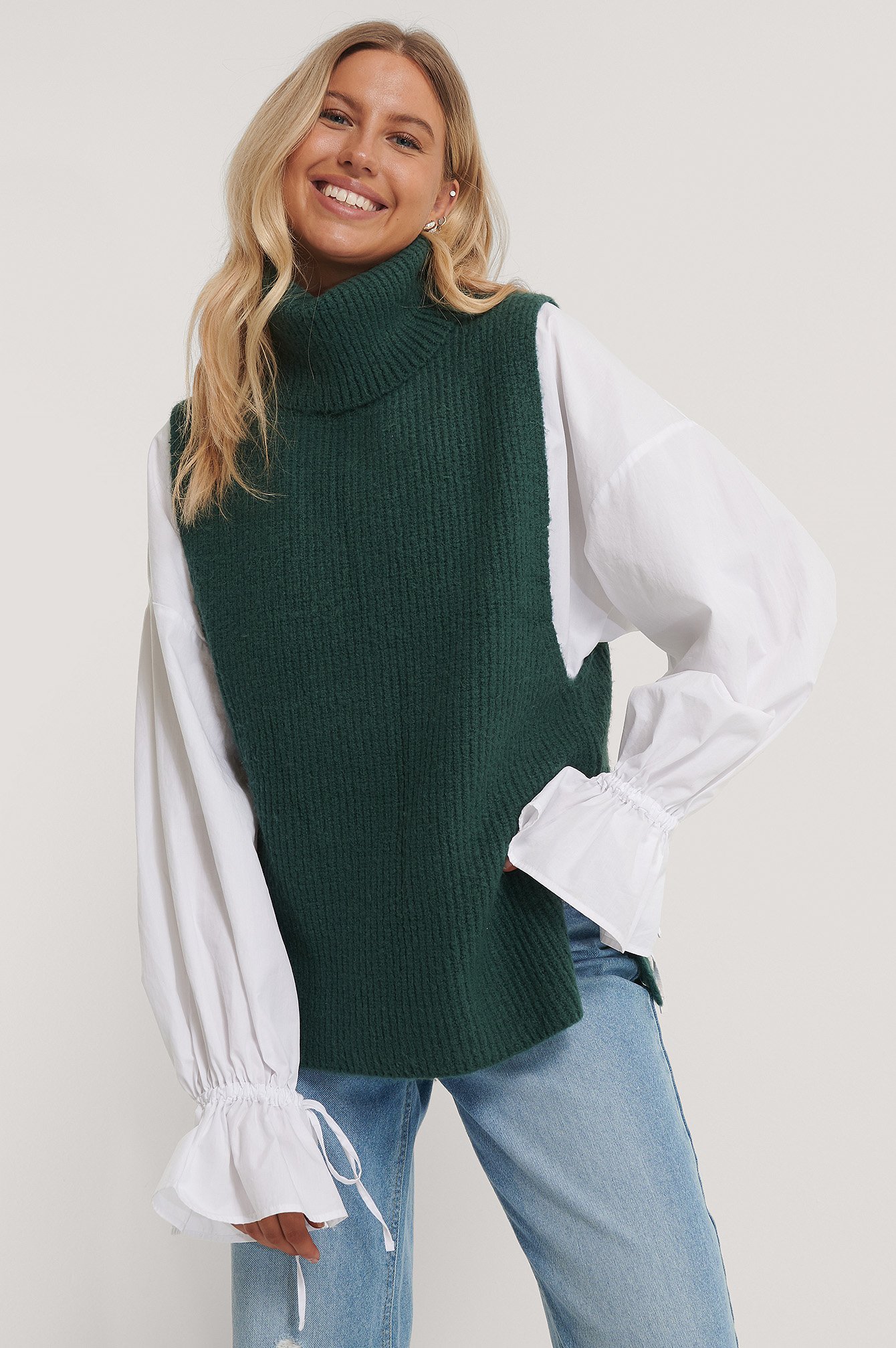 Green NA-KD High Neck Knitted Vest