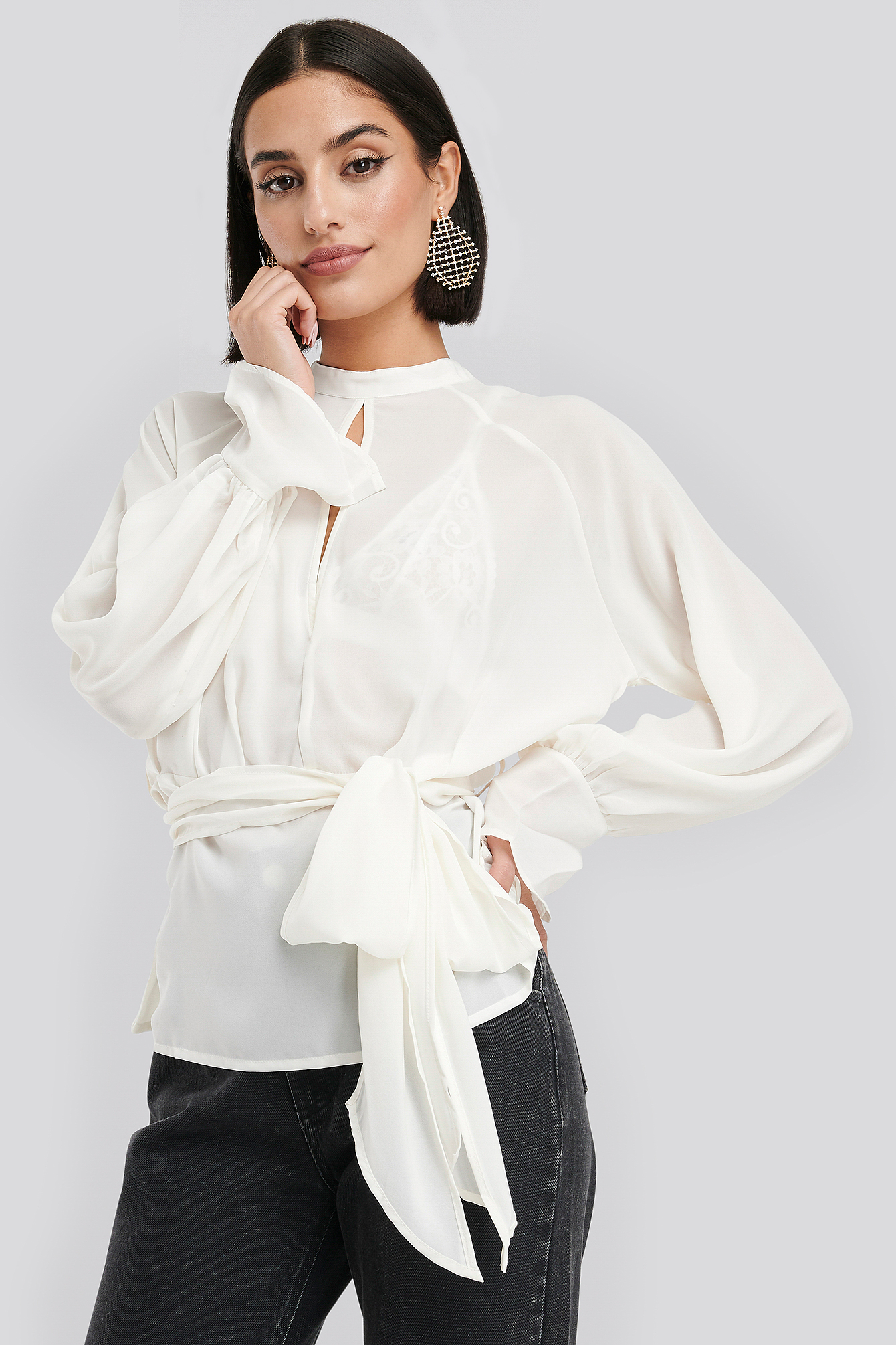 High Neck Knot Blouse White