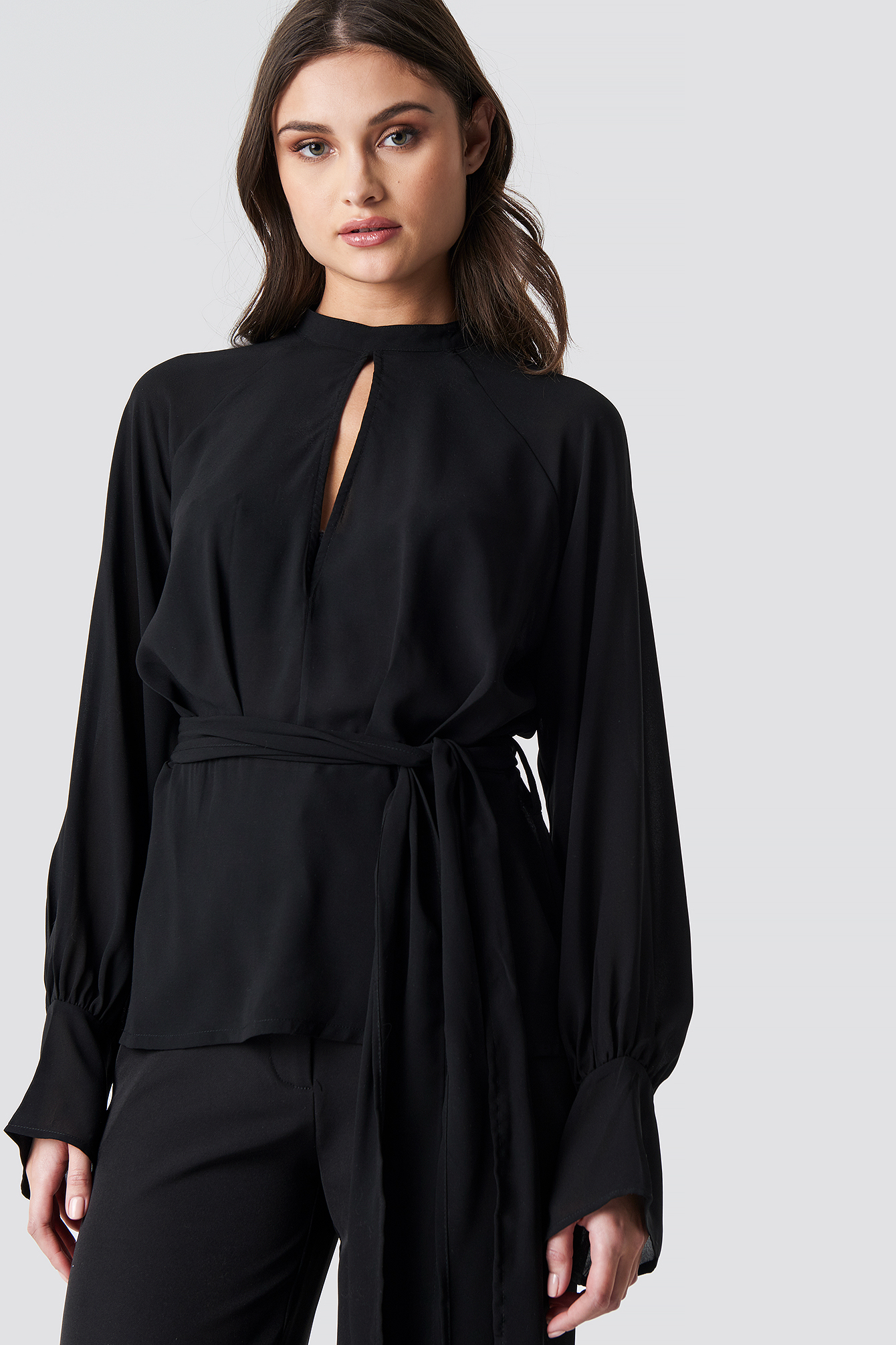 High Neck Knot Blouse Black