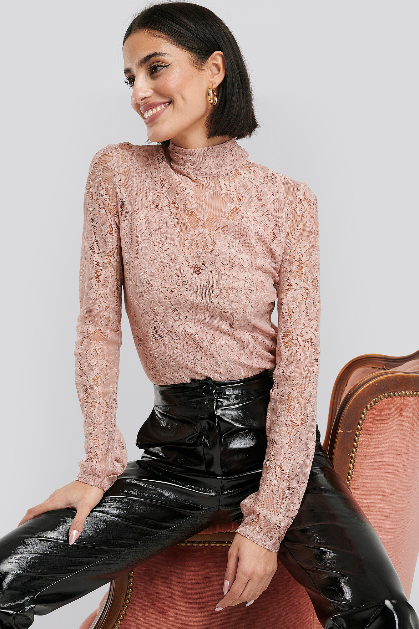 High Neck Lace Top Dusty Pink