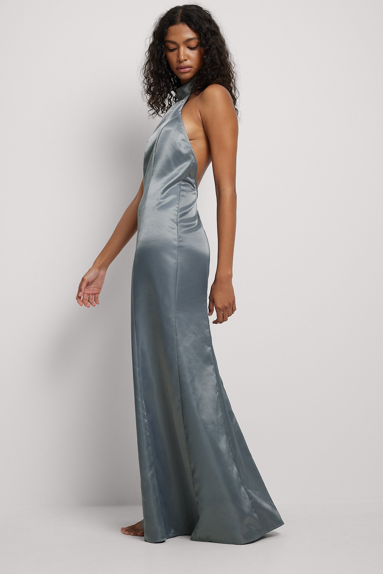 High Neck Open Back Maxi Dress Silver NA-KD - Main Image