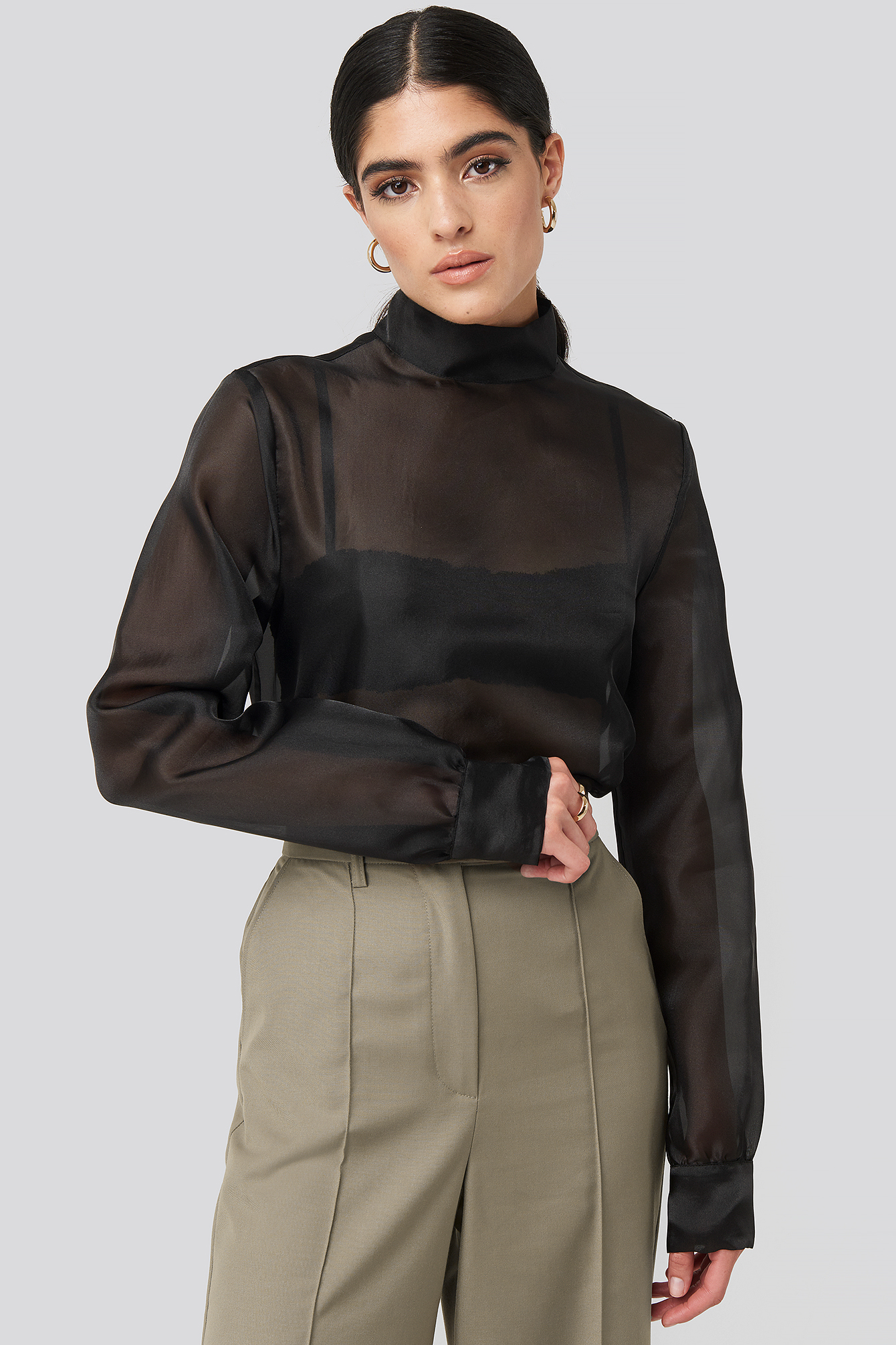 High Neck Organza Blouse Black