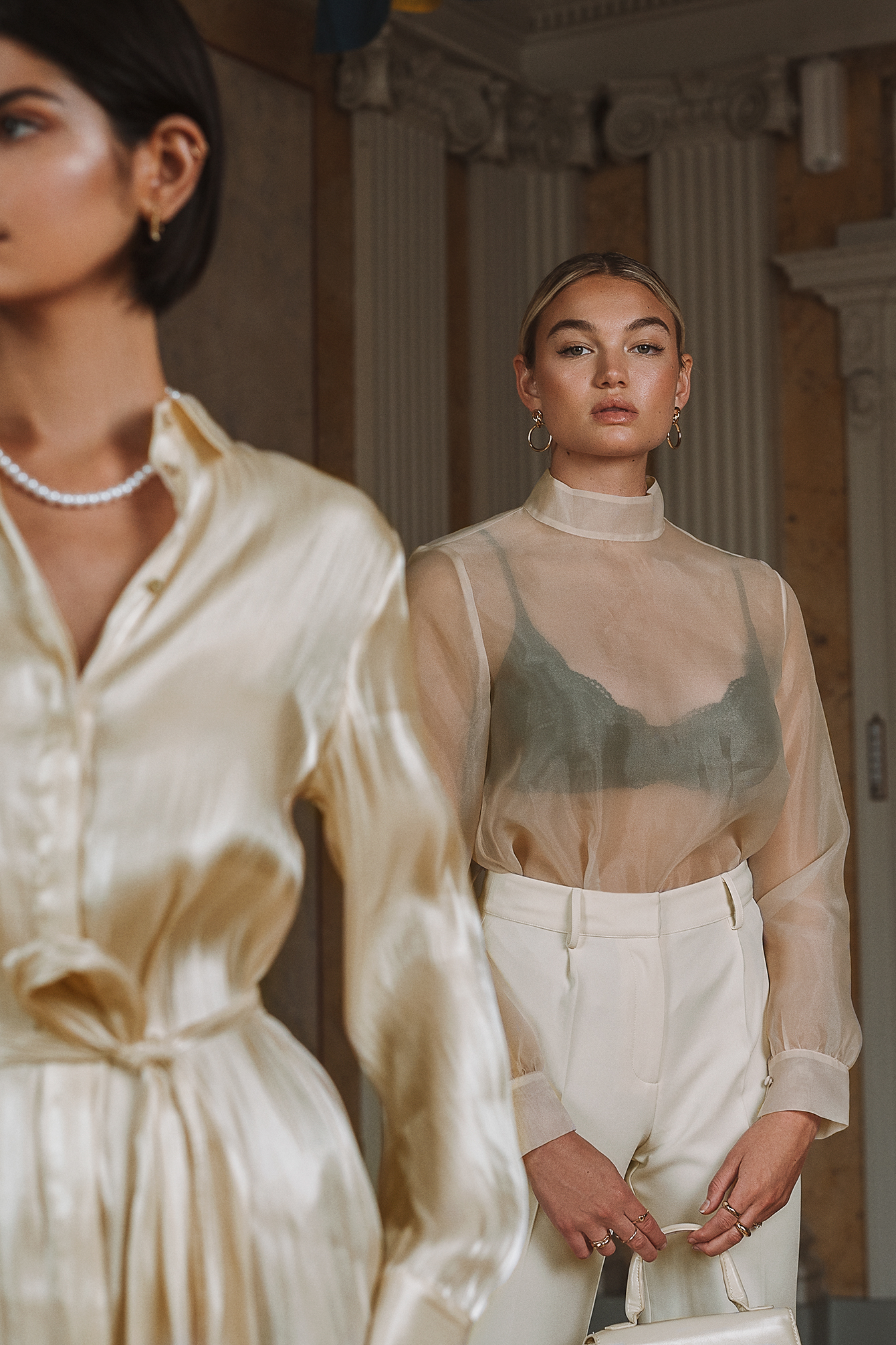 High Neck Organza Blouse Pearl
