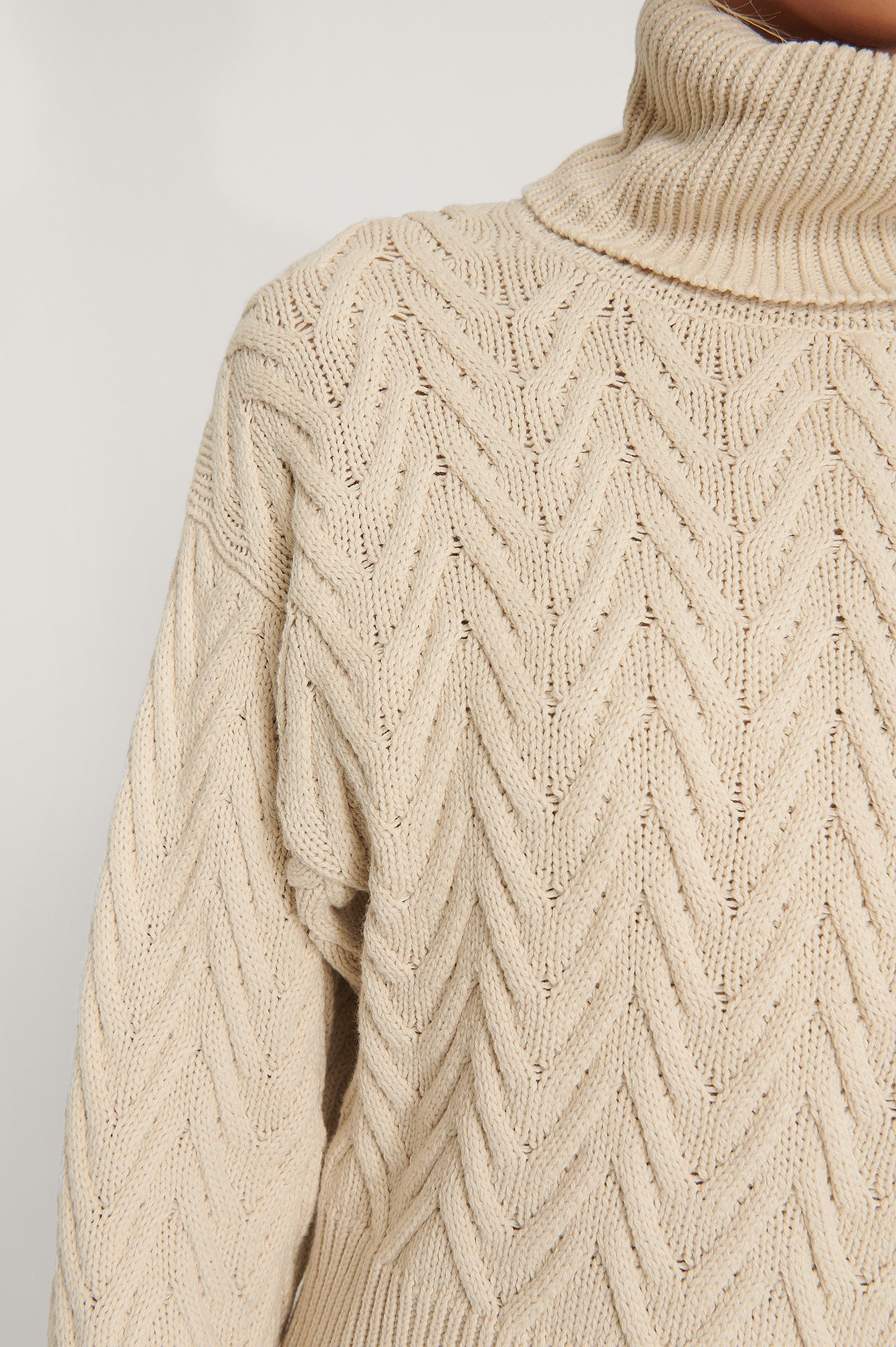 Light Beige High Neck Pattern Knit Sweater