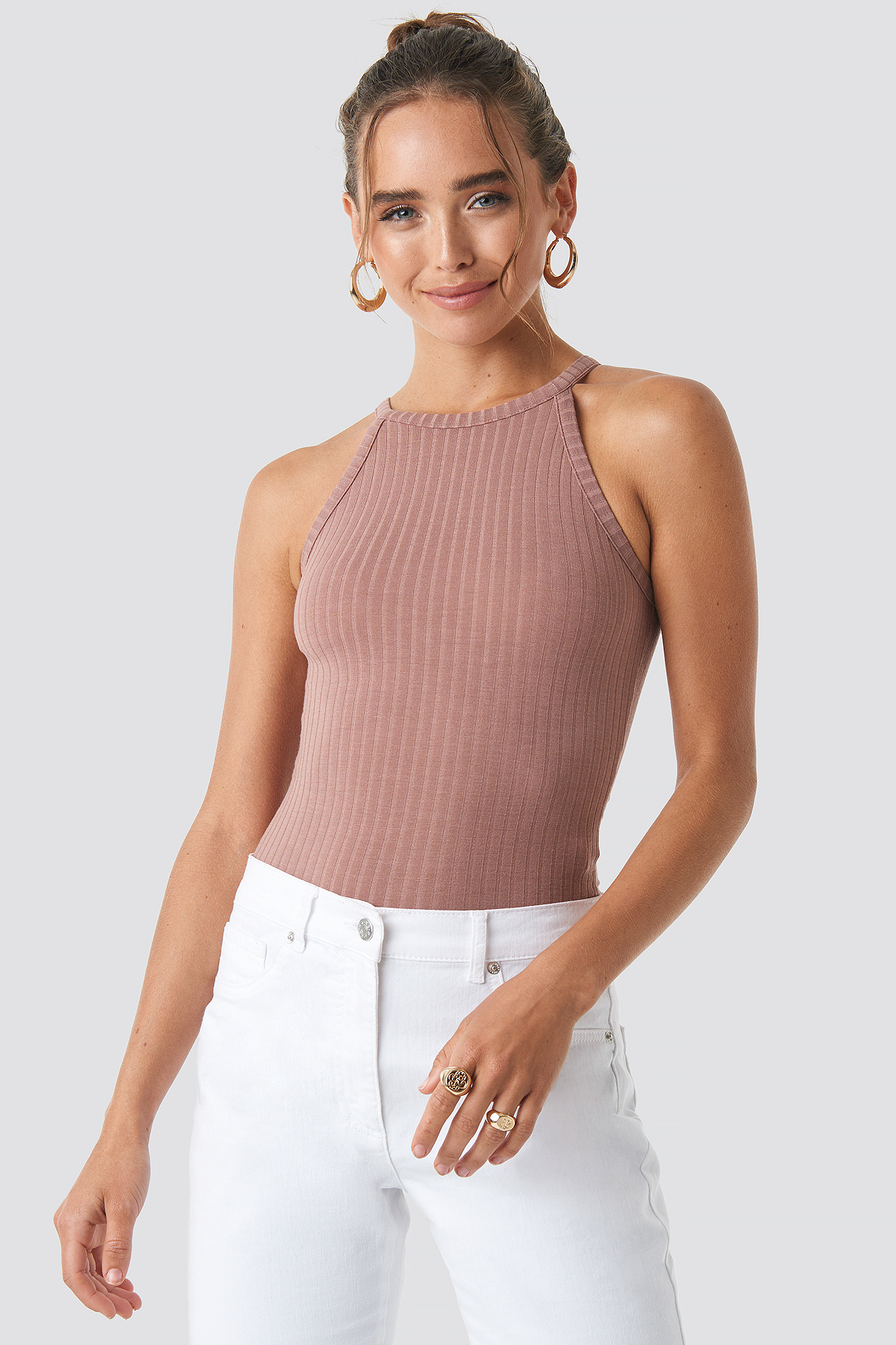 High Neck Ribbed Body Dusty Dark Pink
