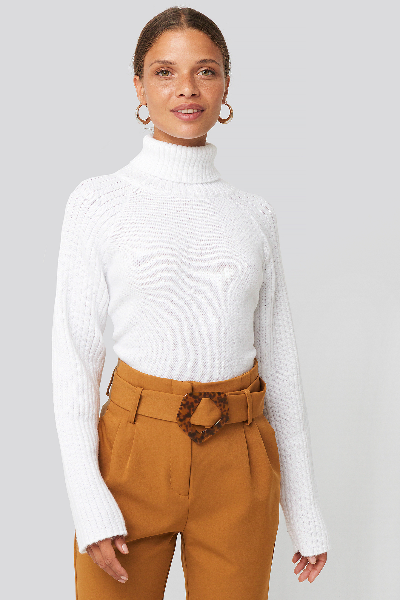 High Neck Ribbed Sleeves Sweater Off White
