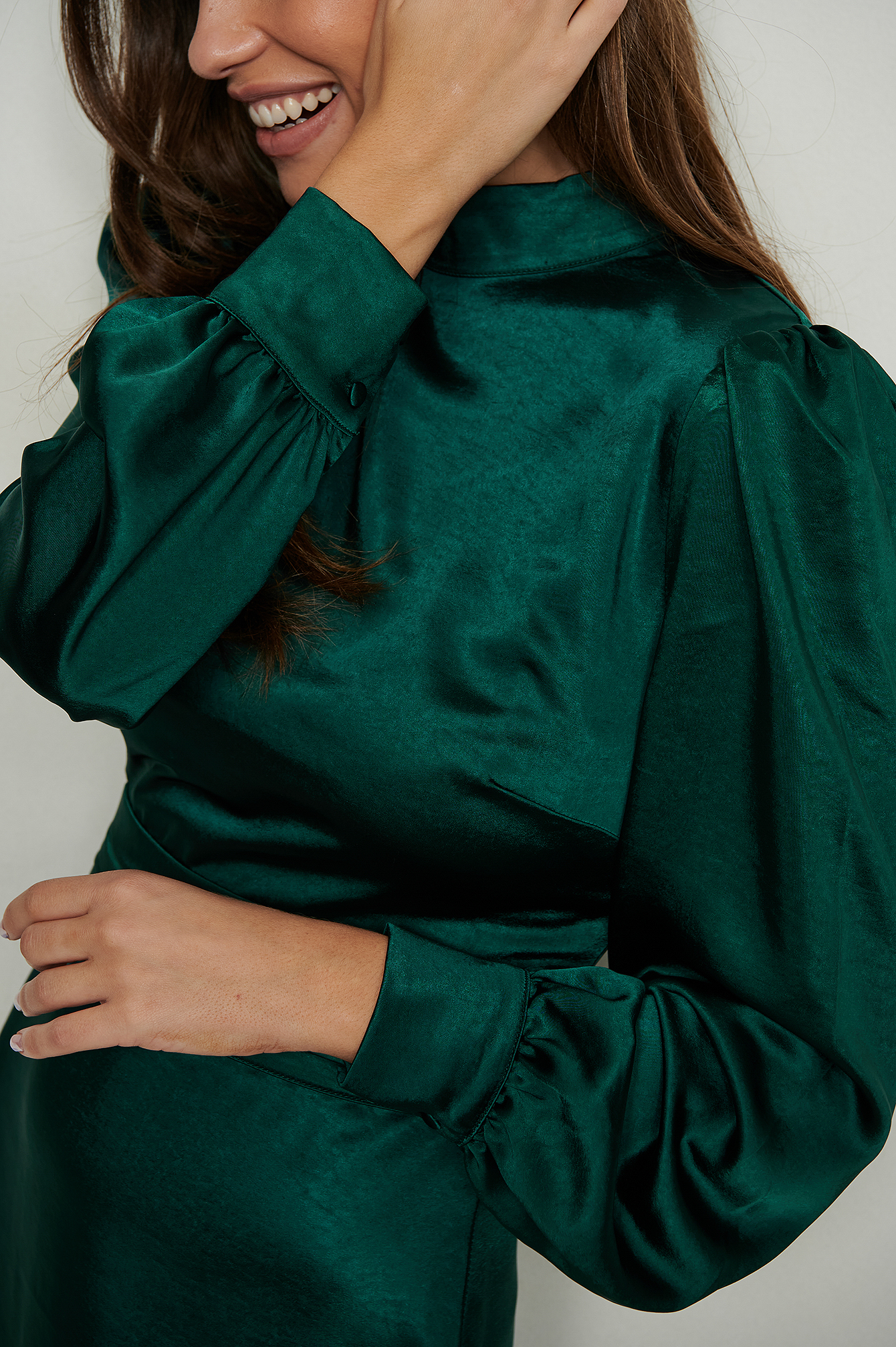 High Neck Satin Dress Green | na-kd.com