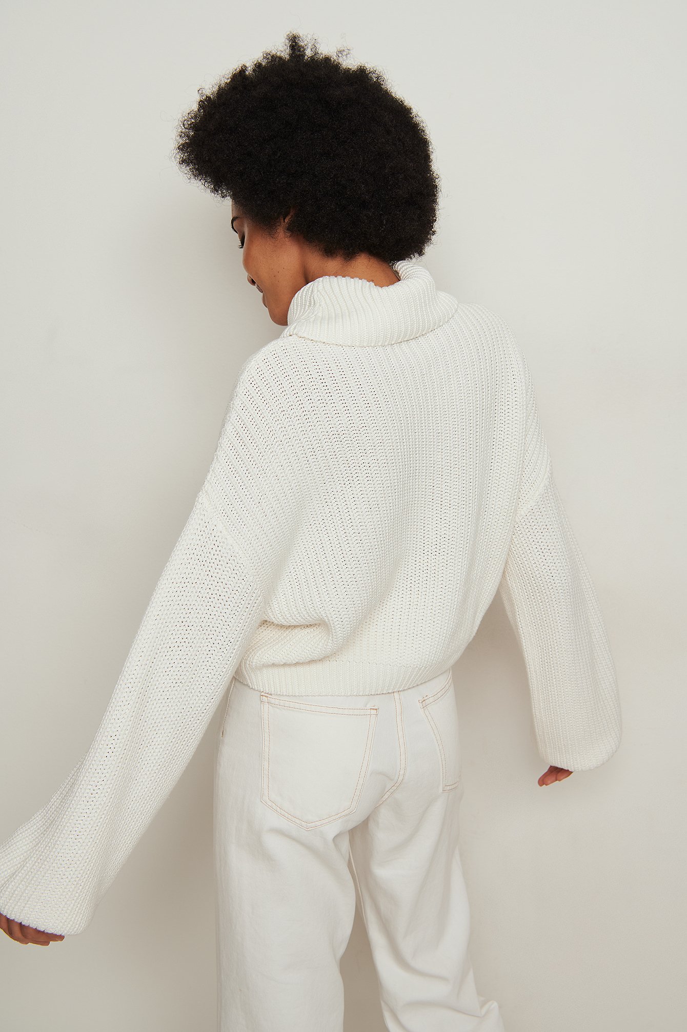 Off White Organic Turtle Neck Short Knitted Sweater