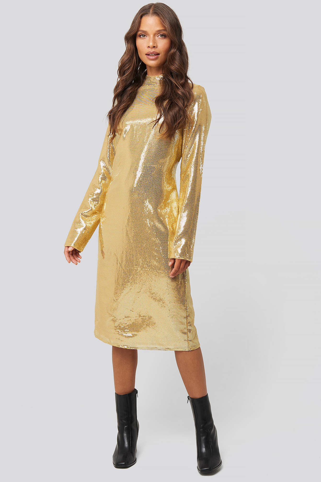 Na-kd Party  High Neck Straight Sequins Dress - Gold