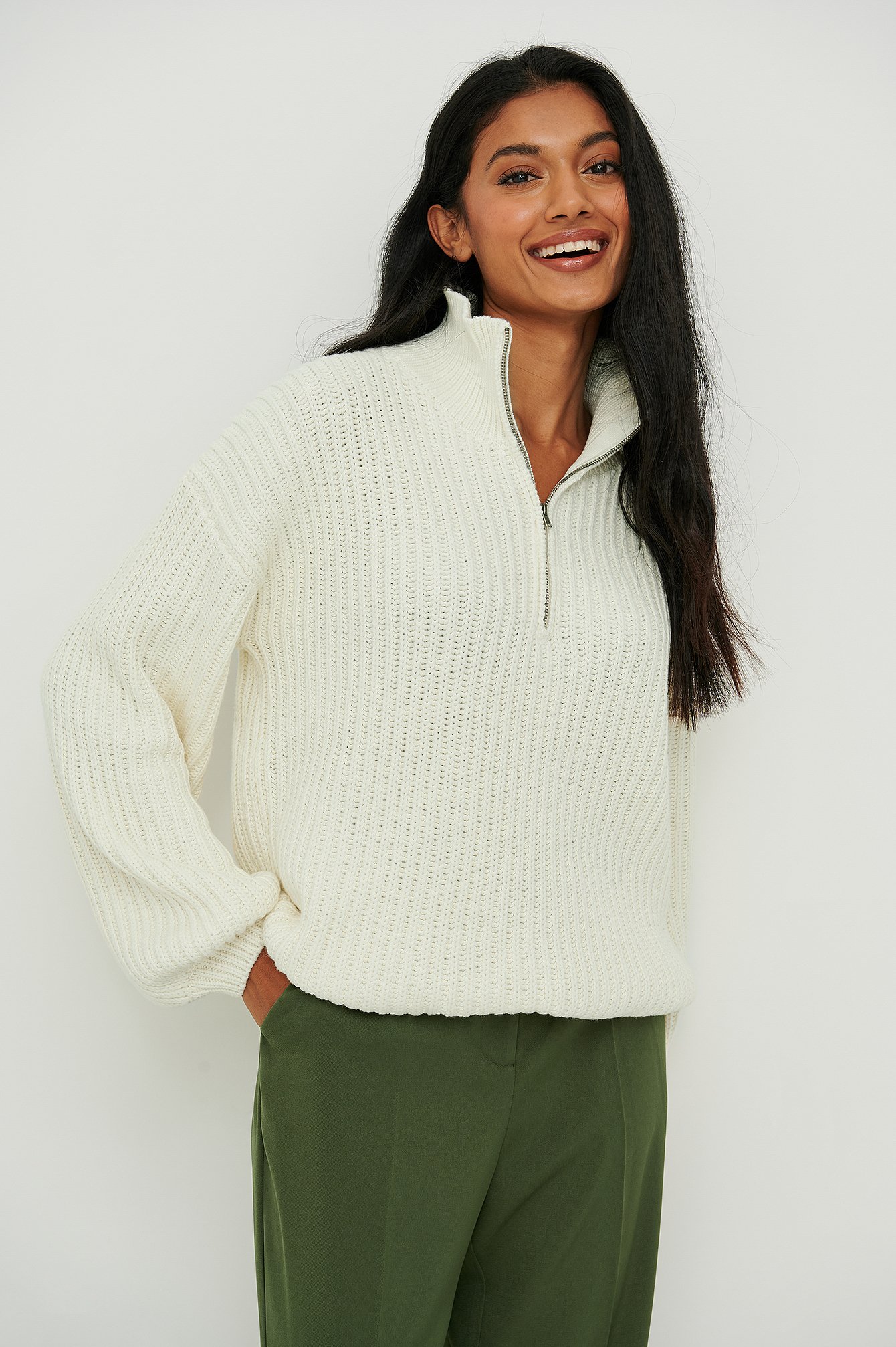High Neck Zipped Knitted Sweater