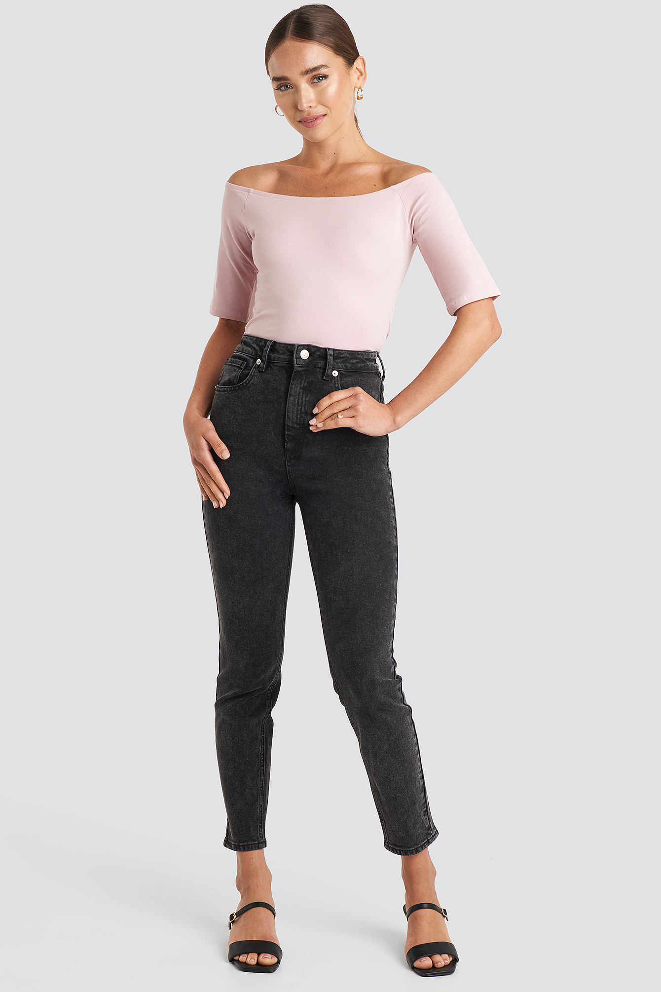High Waist Skinny Fit Jeans Black Stone Wash