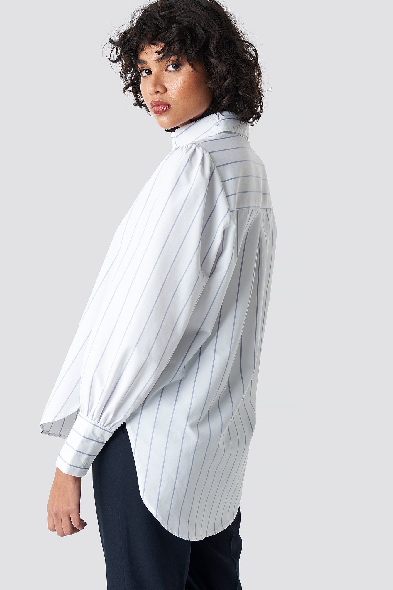 Light Blue/White Stripe High Slit Oversized Striped Shirt