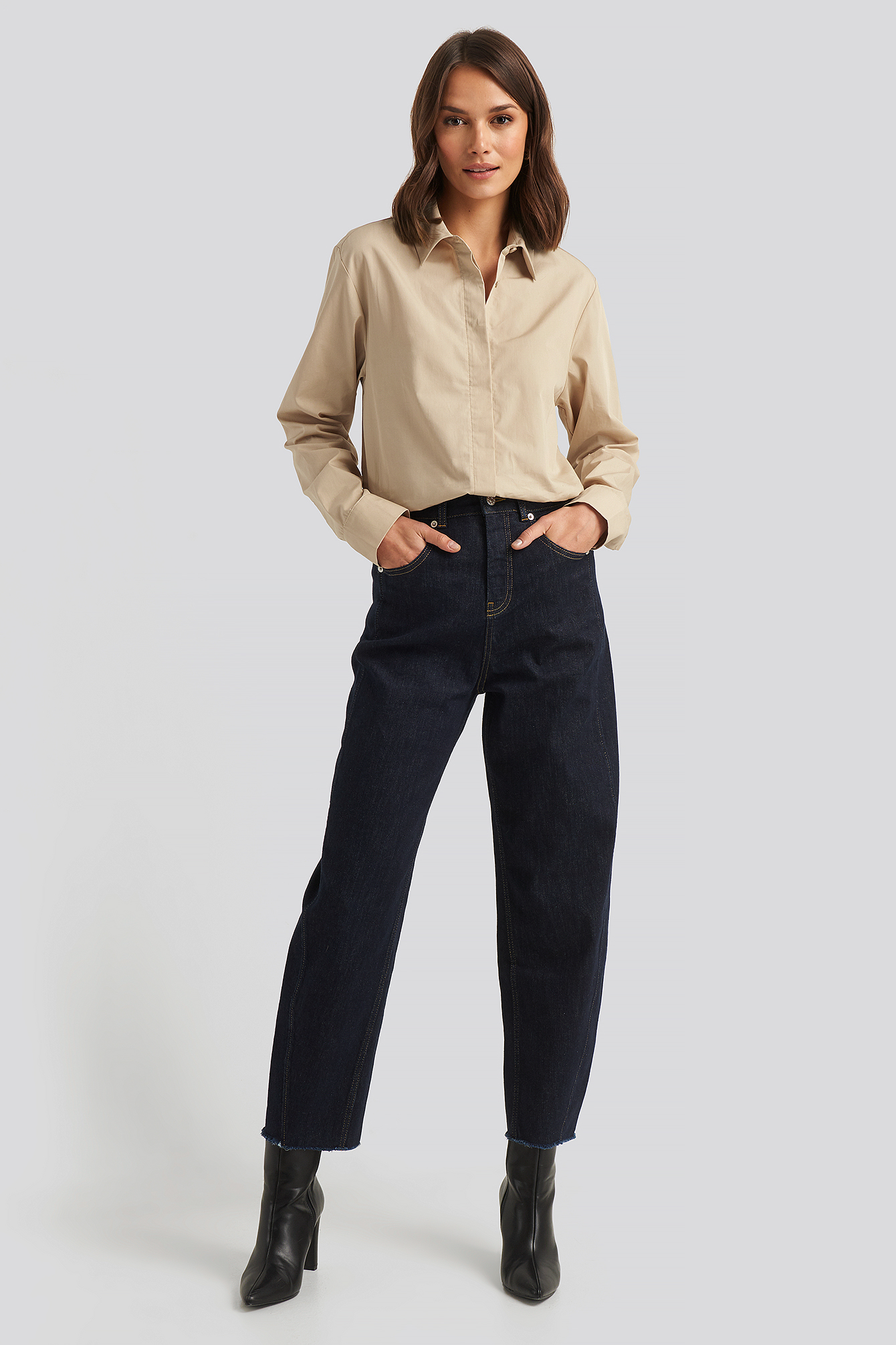 High Waist Barrel Leg Jeans Blue | na 