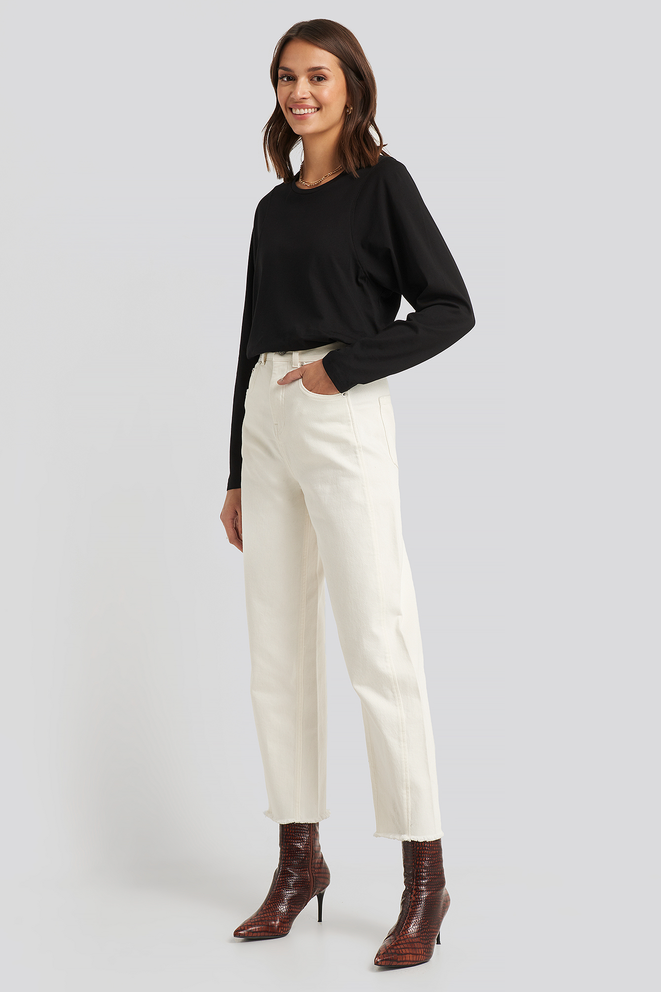 High Waist Barrel Leg Jeans Off White